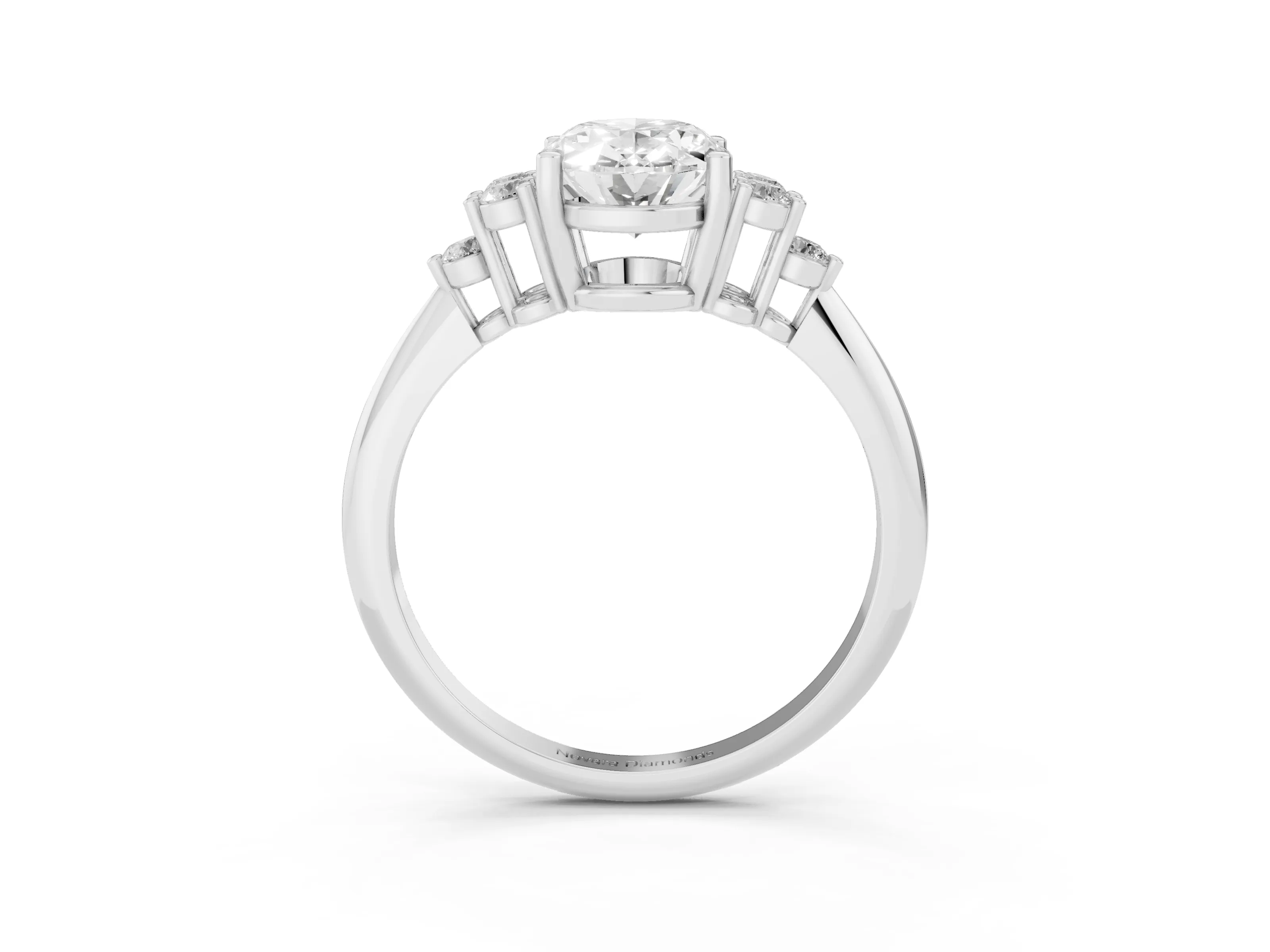 Oval Cut Diamond Cluster Ring Set in Silver with Plain Band and Prong Setting