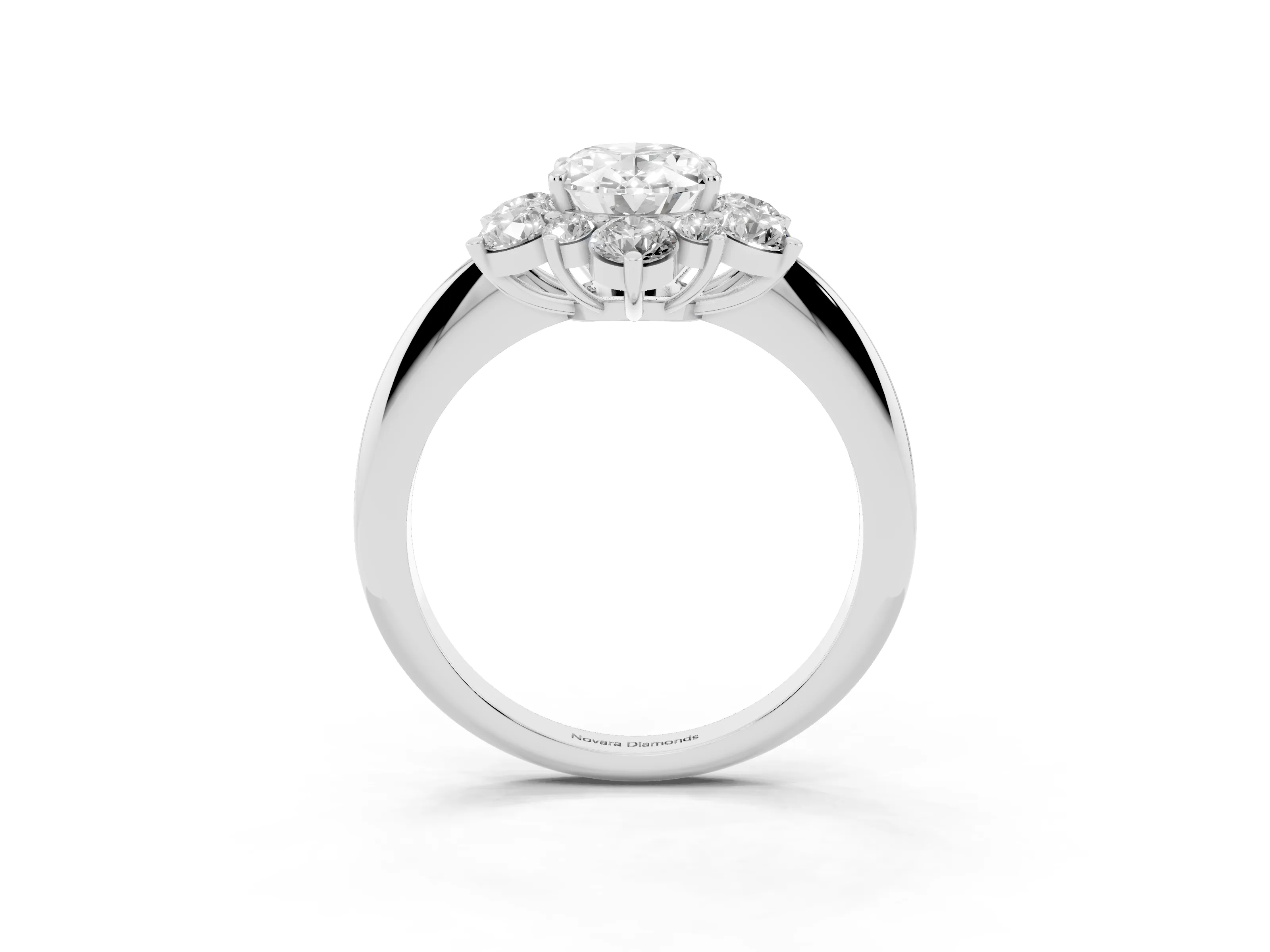 Oval Cut Diamond Cluster Halo Ring Set in Silver with Solitaire Band and Prong Setting