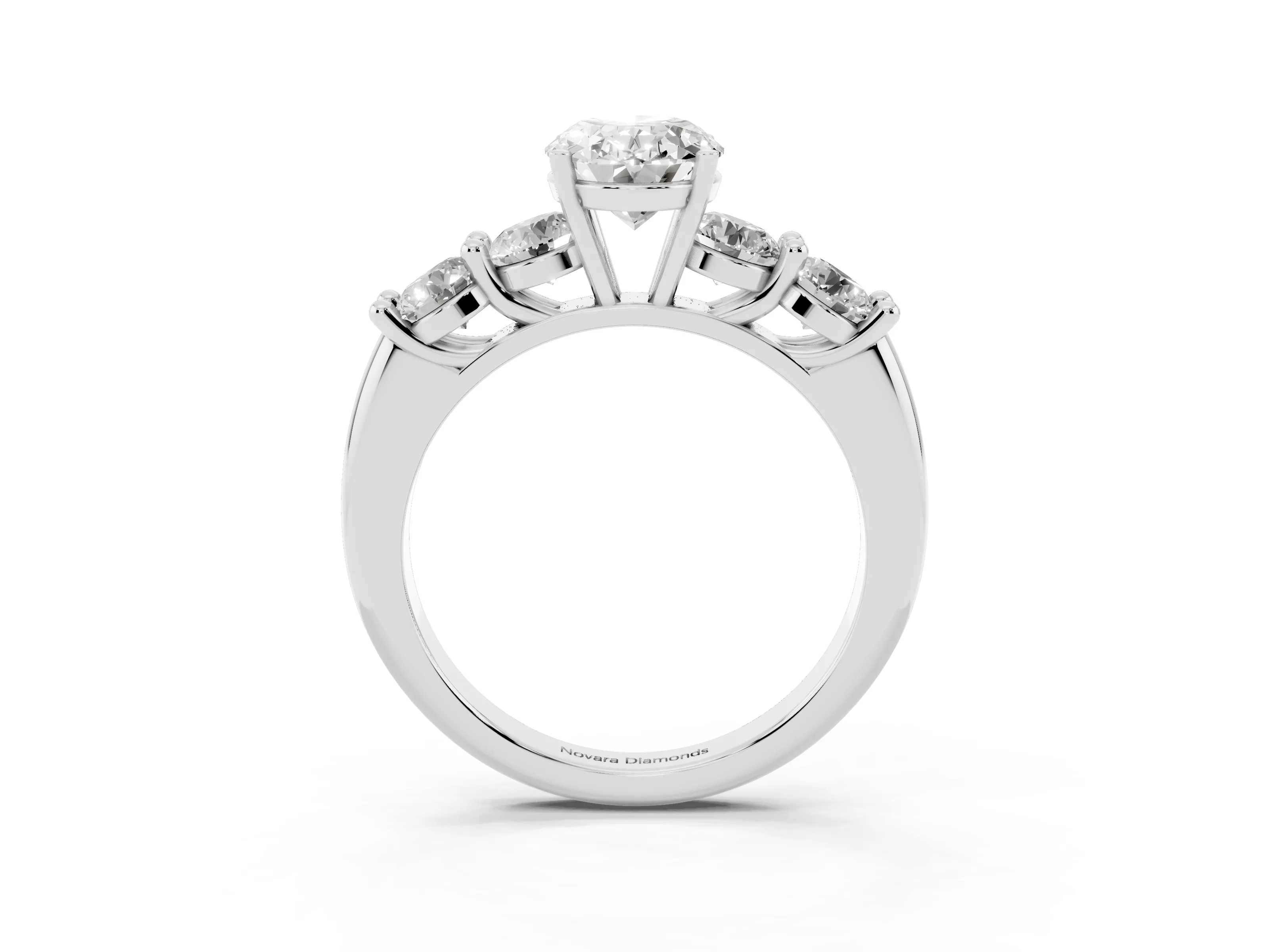 Oval Cut Diamond Five-Stone Prong Set Ring Set in Silver with Classic Band