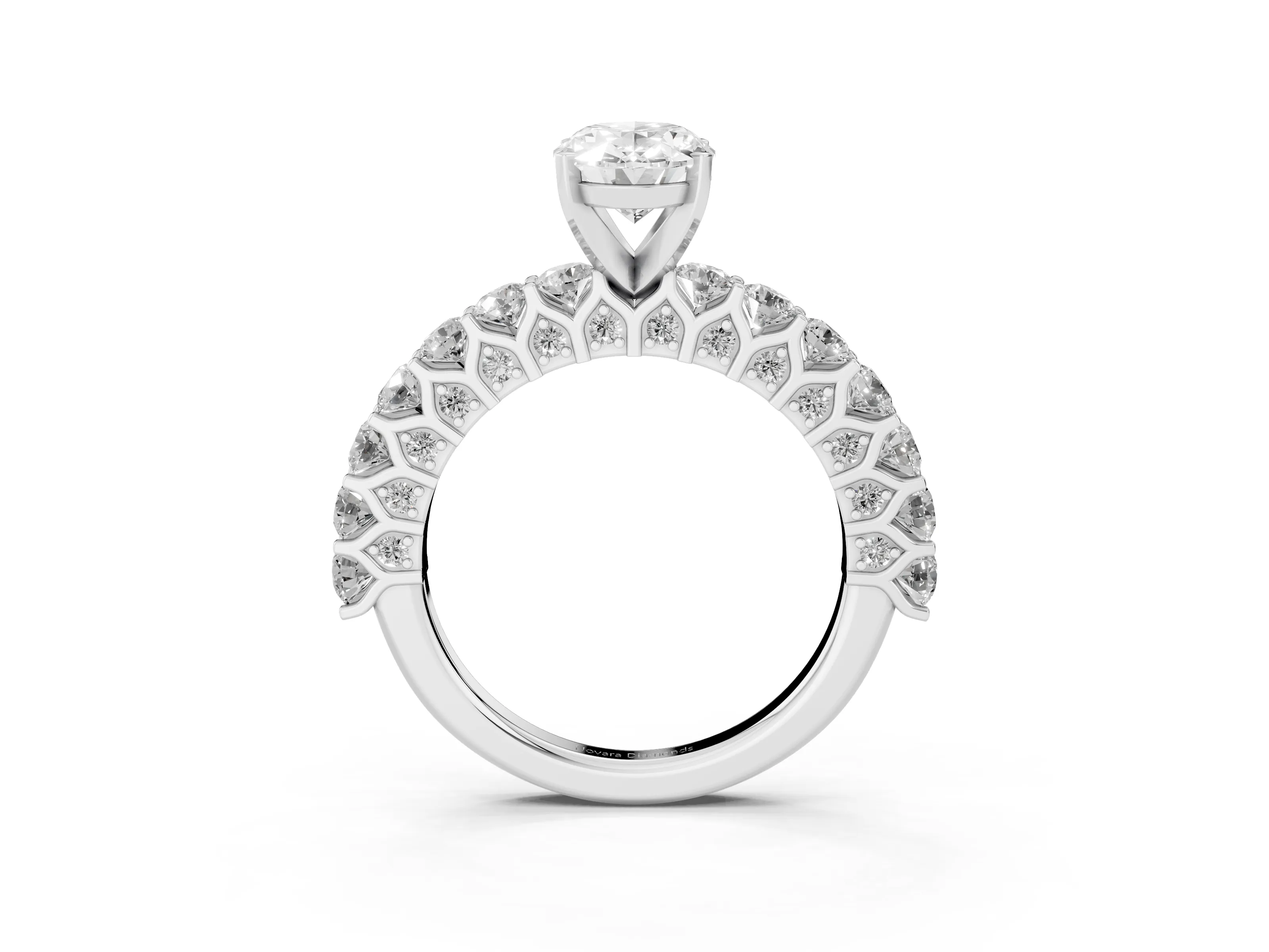 Oval Cut Diamond Solitaire Ring Set in Platinum with Shared Prong Pavé Band