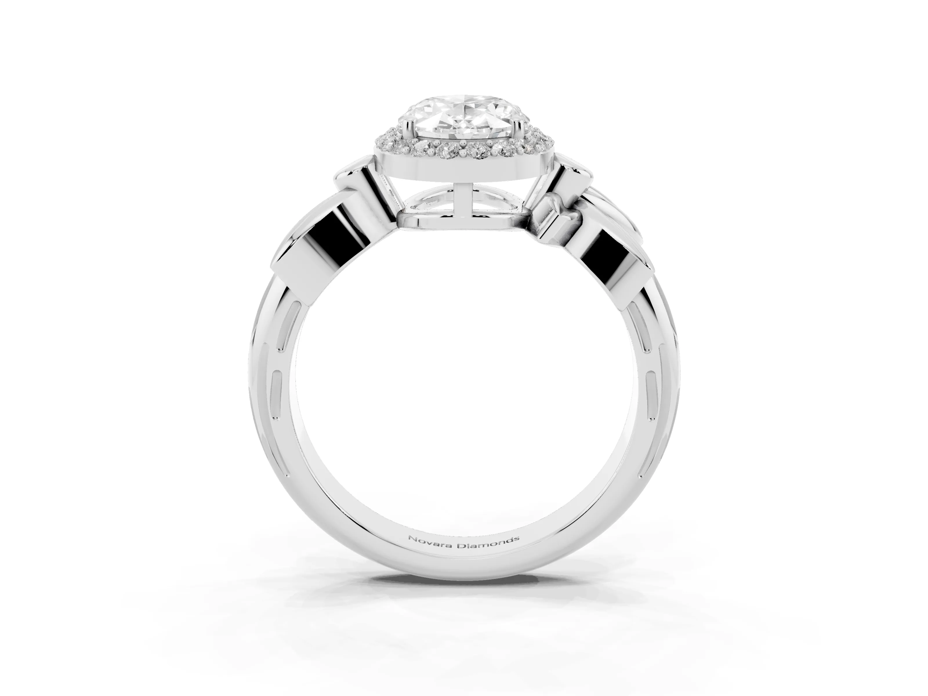 Oval Cut Diamond Halo Floral Band Ring Set in Platinum with Prong Setting