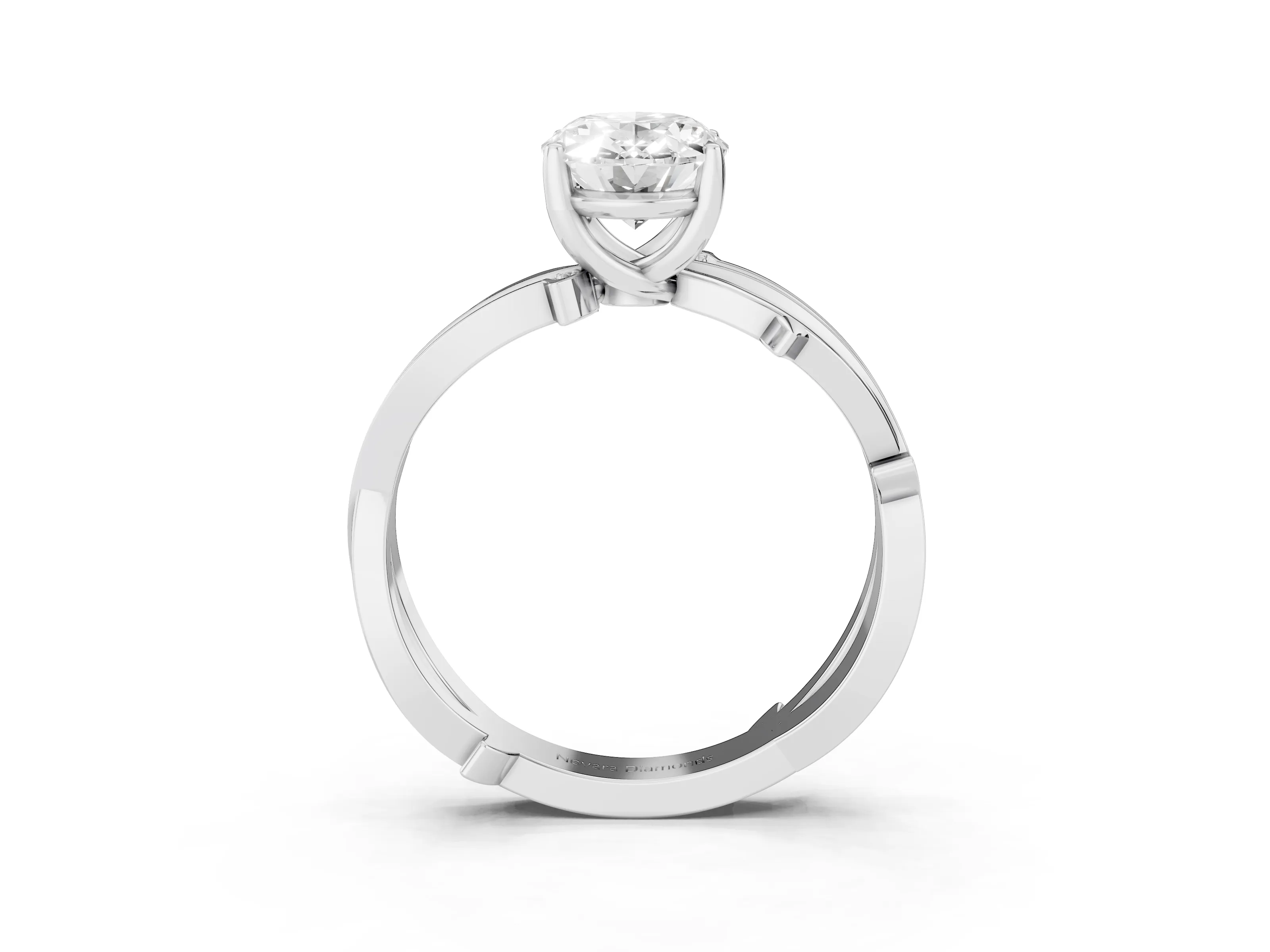 Oval Cut Diamond Pavé Twist Band Solitaire Ring Set in Silver with Prong Setting