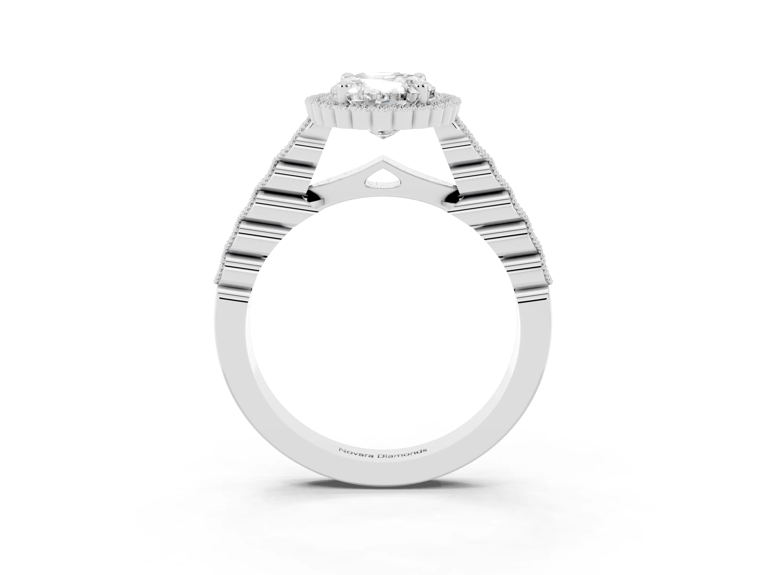 Oval Cut Diamond Halo Ring Set in Platinum with Pavé Milgrain Band