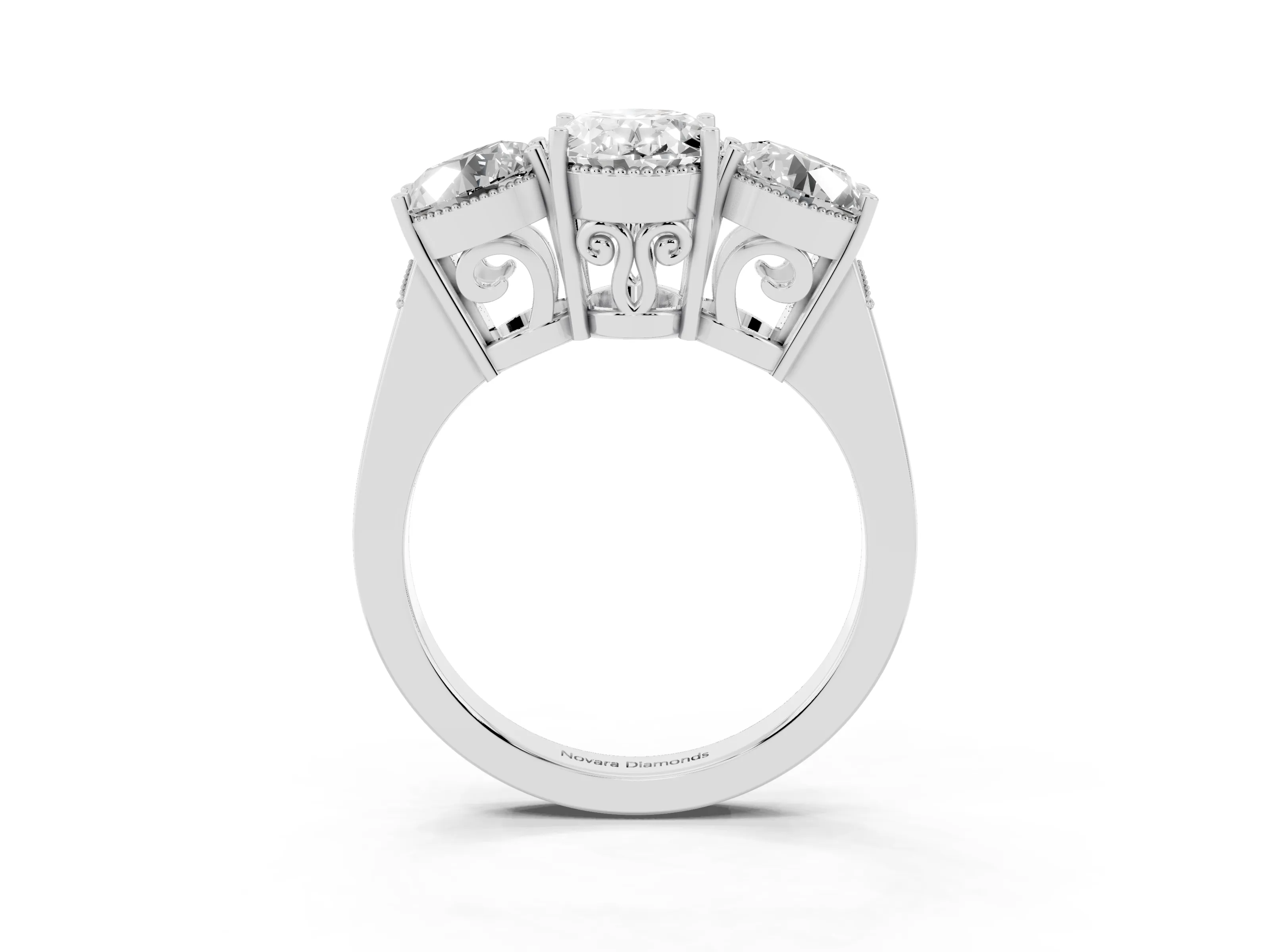 Oval Cut Diamond Three-Stone Engagement Ring Set in White gold with Polished Band