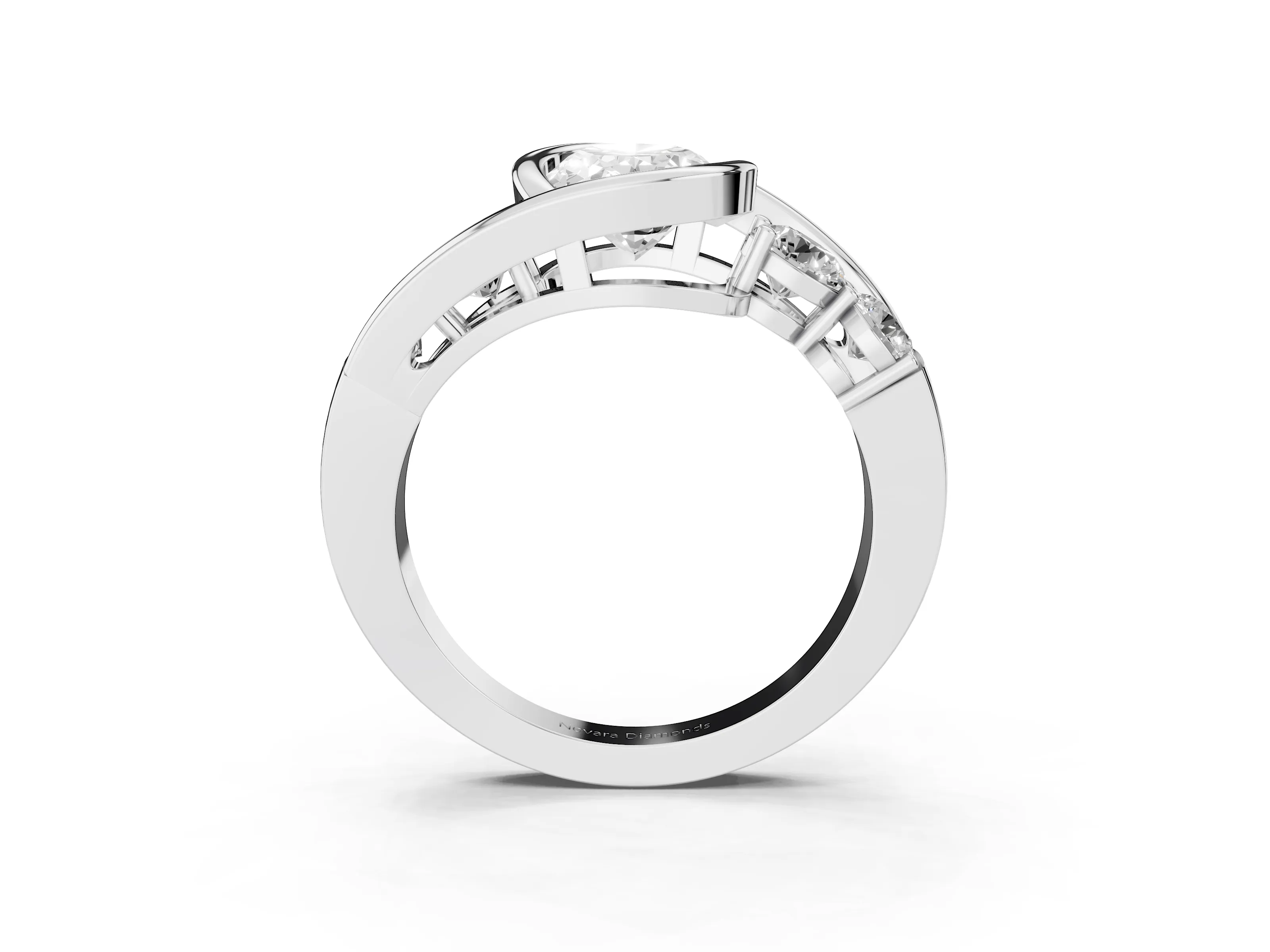 Oval Cut Diamond Bezel Bypass Ring Set in Silver with Round Accents