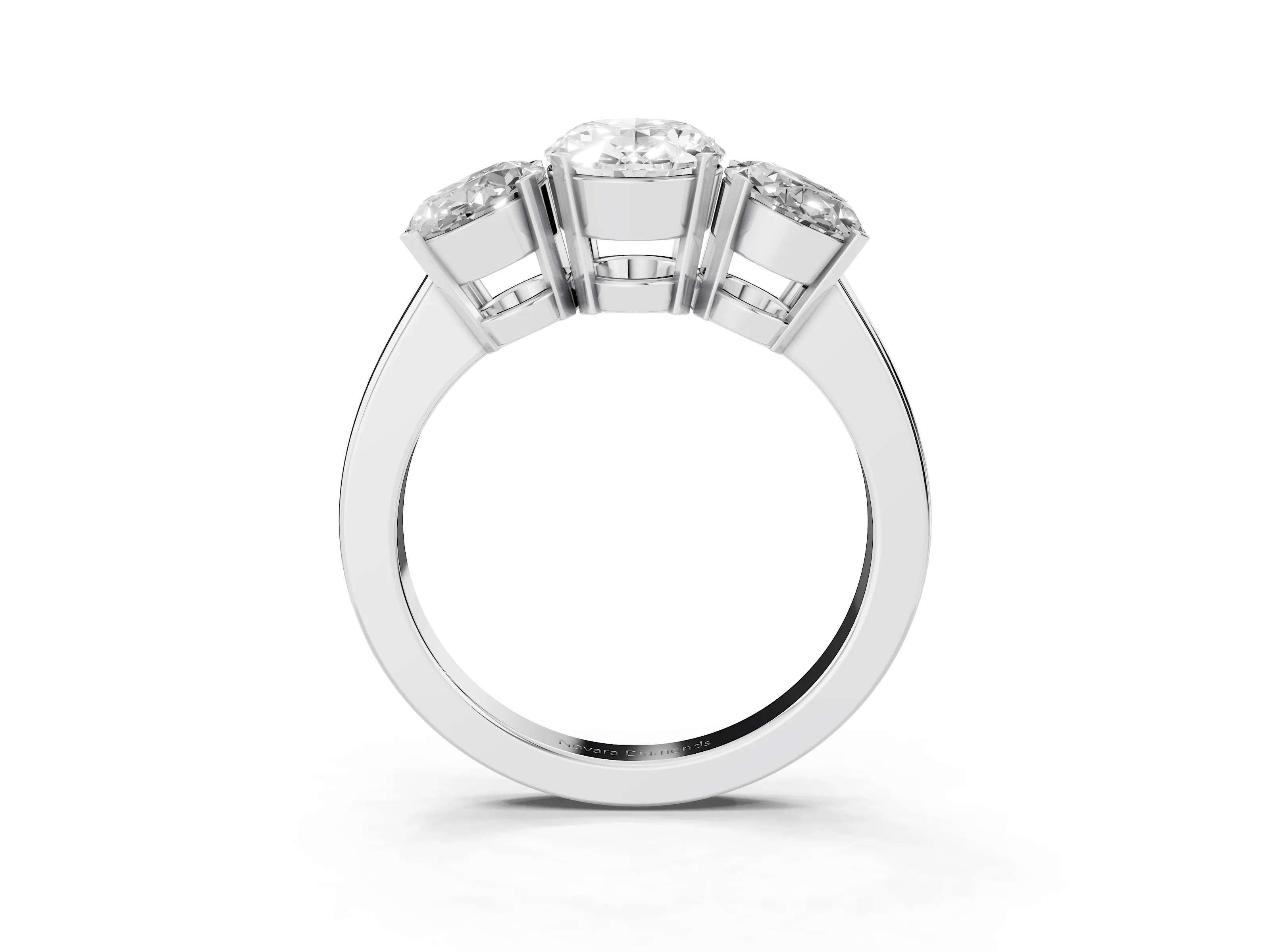 Oval Cut Diamond Three-Stone Ring Set in Silver with Channel-Set Band and Prong Settings