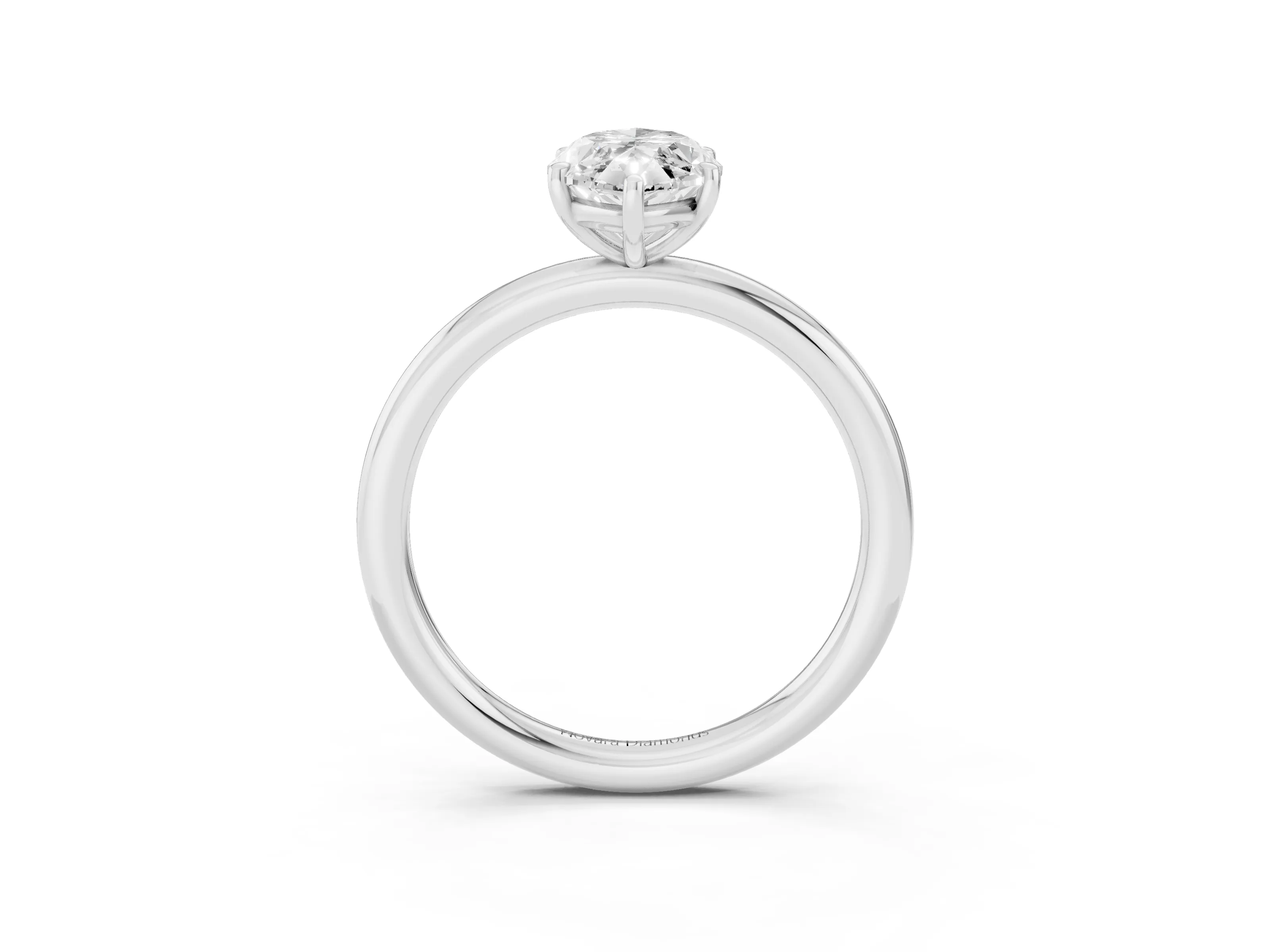 Oval Cut Diamond Solitaire Ring Set in White gold with Prong Setting on a Polished Plain Band