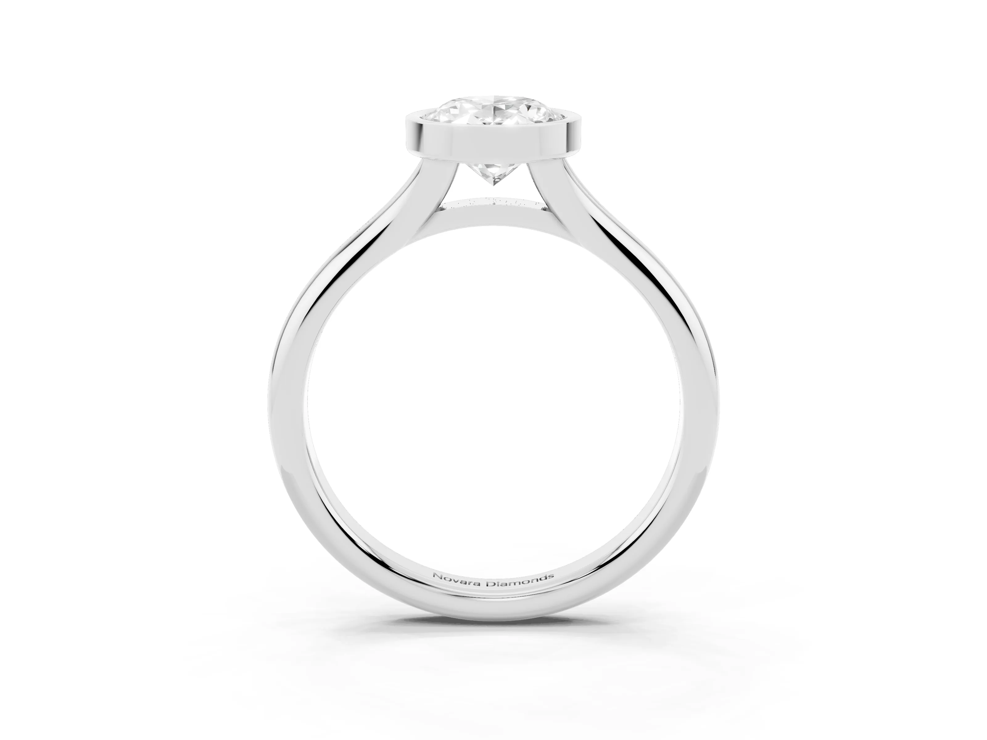 Bezel Set Oval Cut Diamond Solitaire Ring Set in White gold with Smooth Band