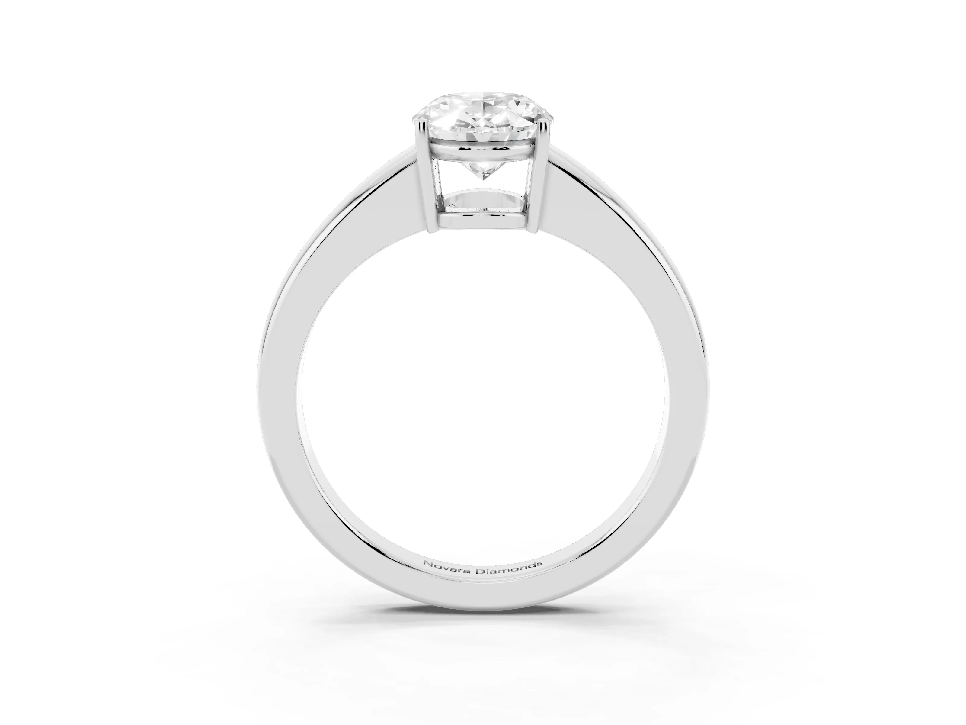 Oval Cut Diamond Solitaire Ring Set in Platinum with Tapered Band and Prong Setting