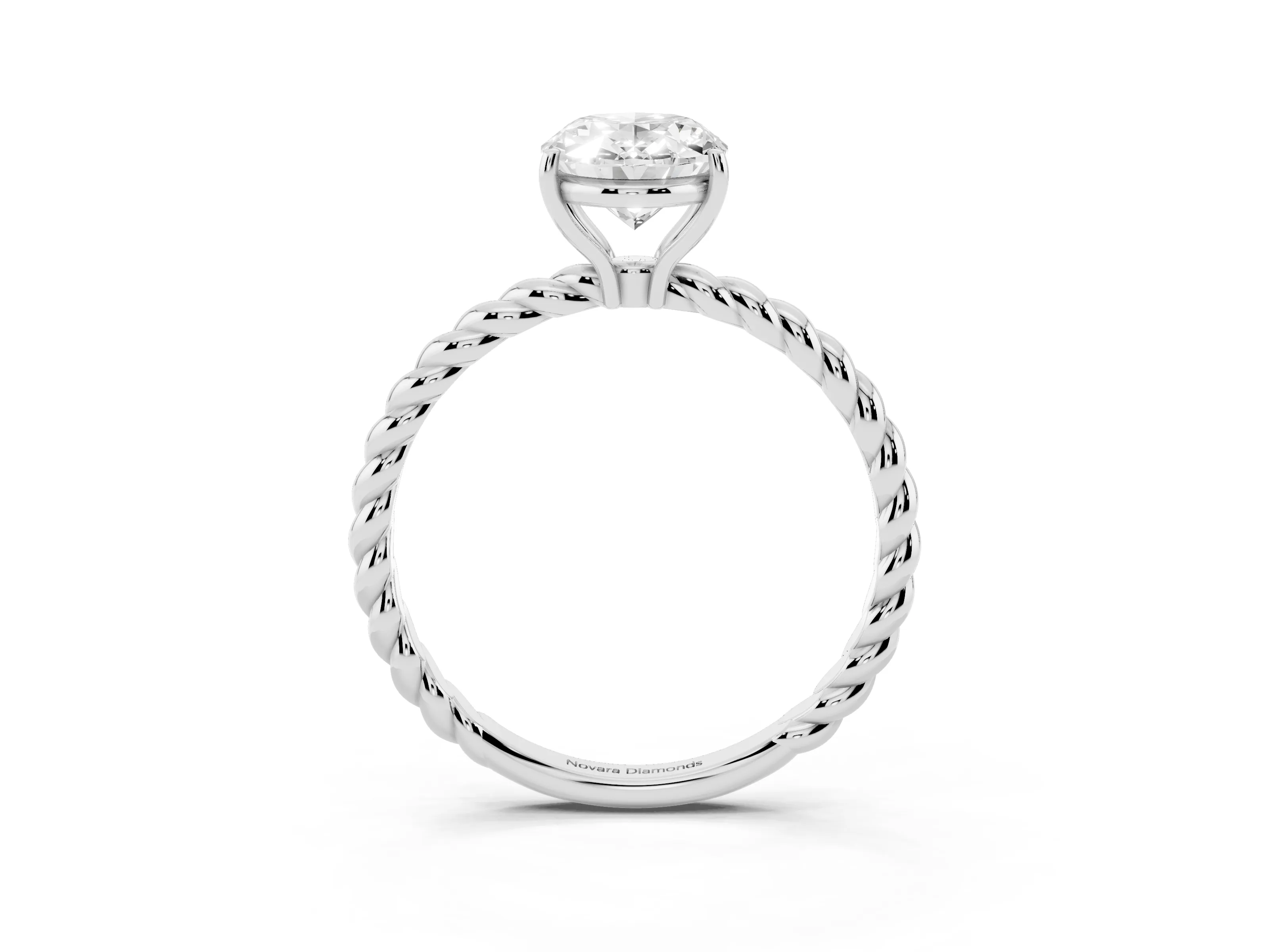 Oval Cut Diamond Solitaire Twisted Band Ring Set in Silver with Prong Solitaire Setting