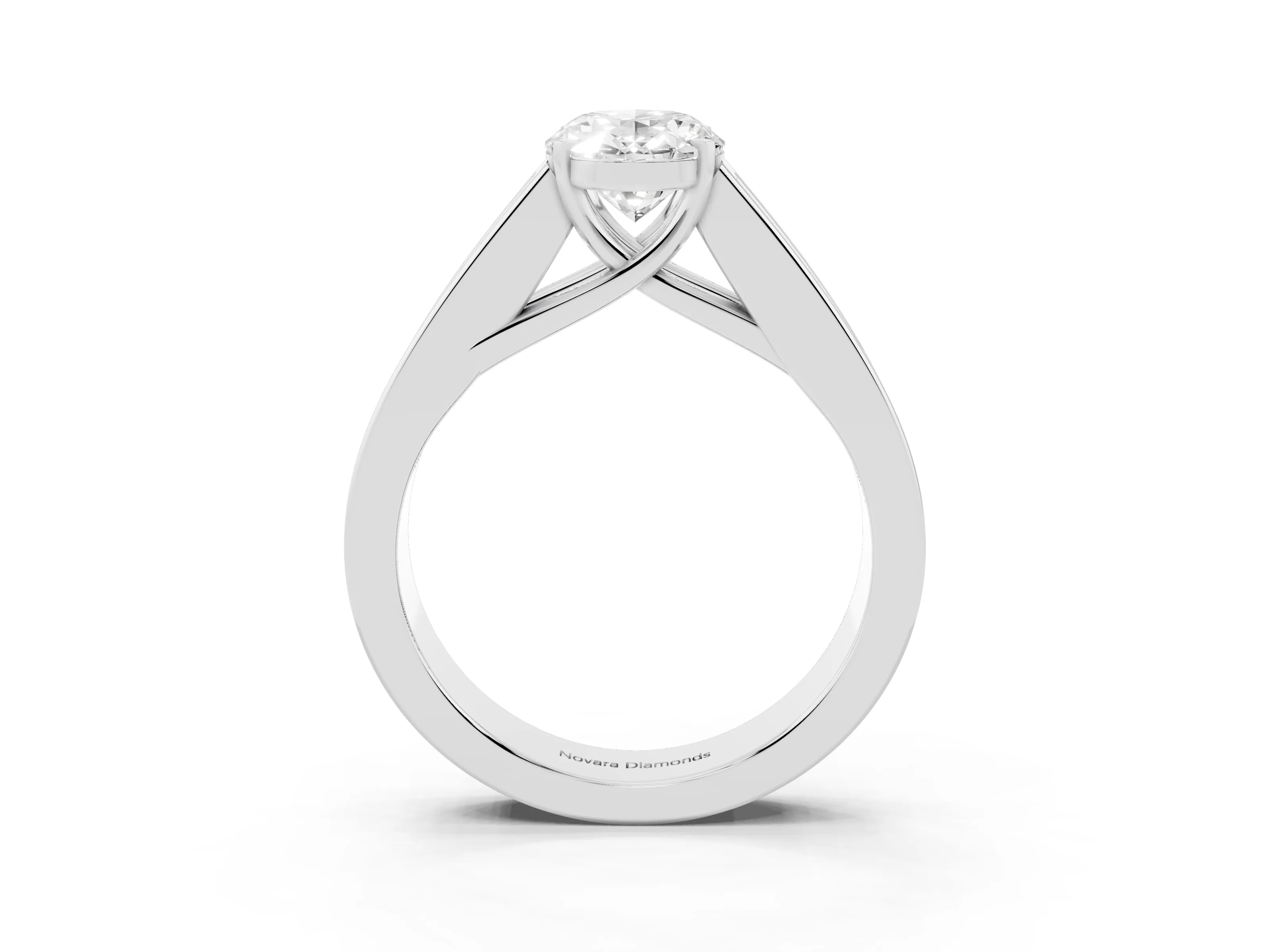 Oval Cut Diamond Solitaire Ring Set in Platinum with Channel-Set Accent Stones and Prong Setting