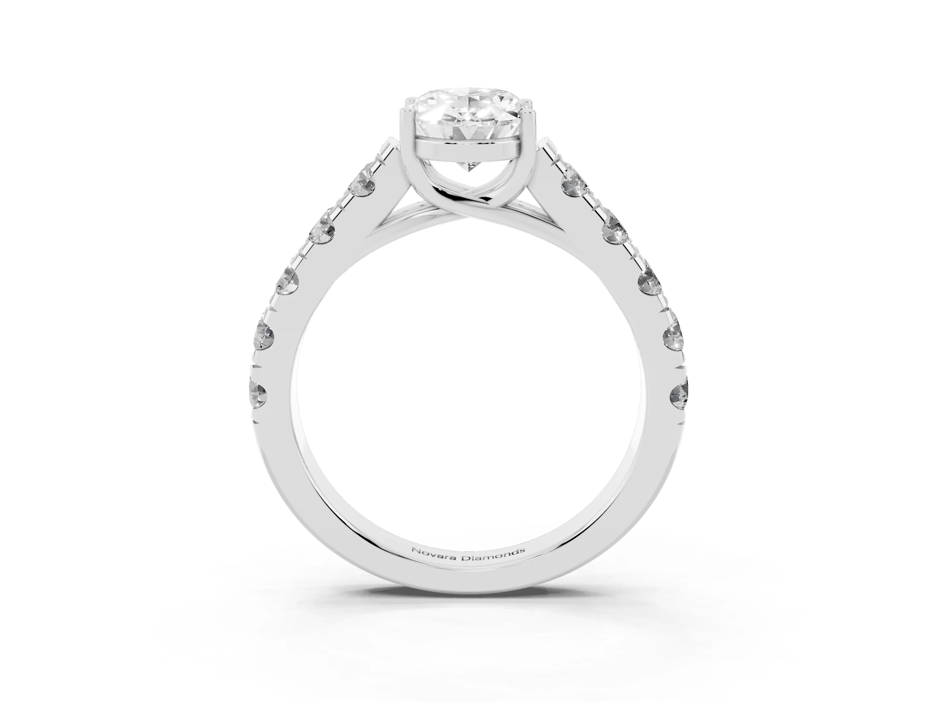 Oval Cut Diamond Solitaire Ring Set in Silver with Cut-Down Micro Pavé Band and Prong Setting