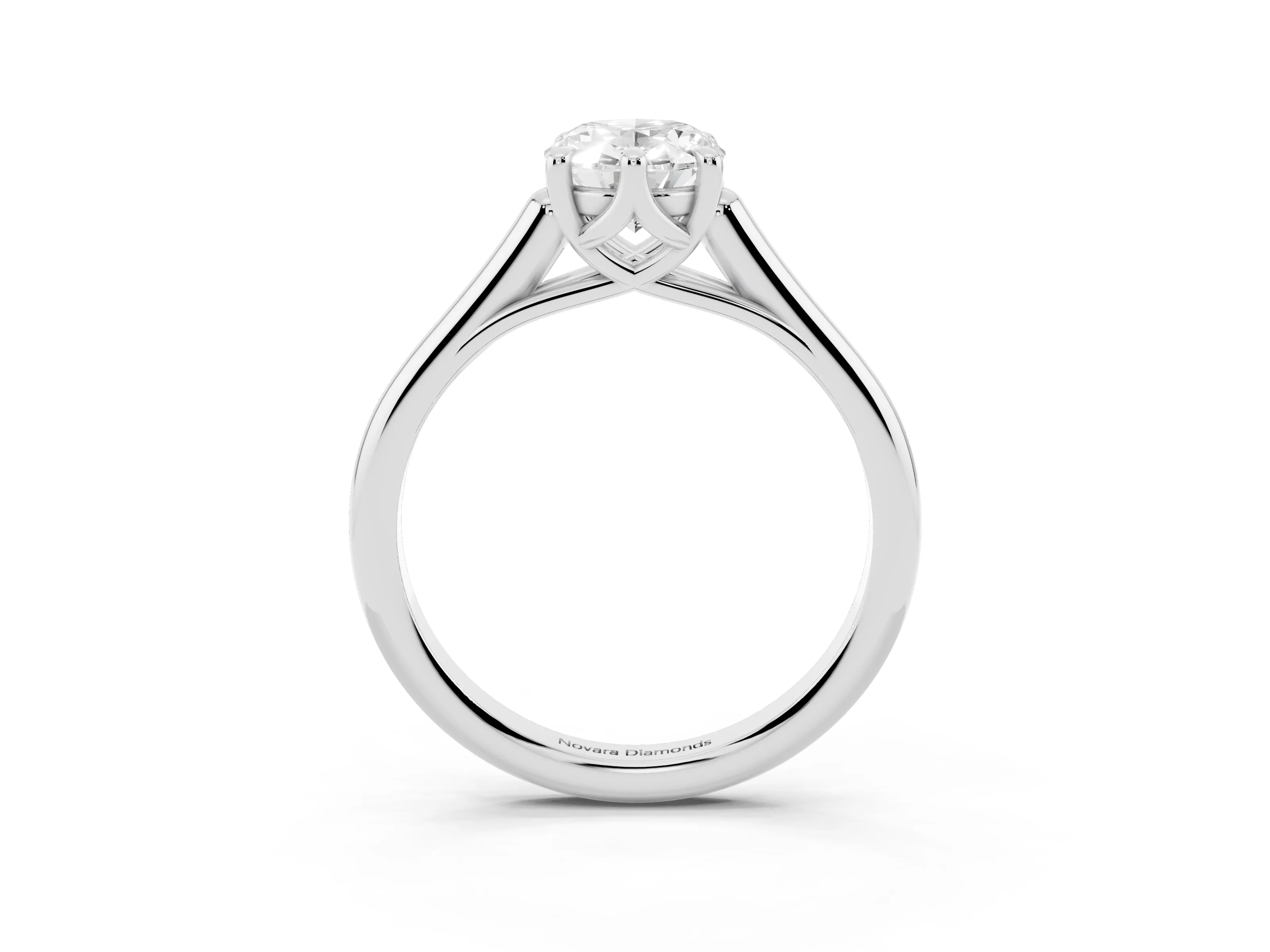 Oval Cut Diamond Solitaire Engagement Ring Set in White gold with Prong Setting and Plain Classic Band