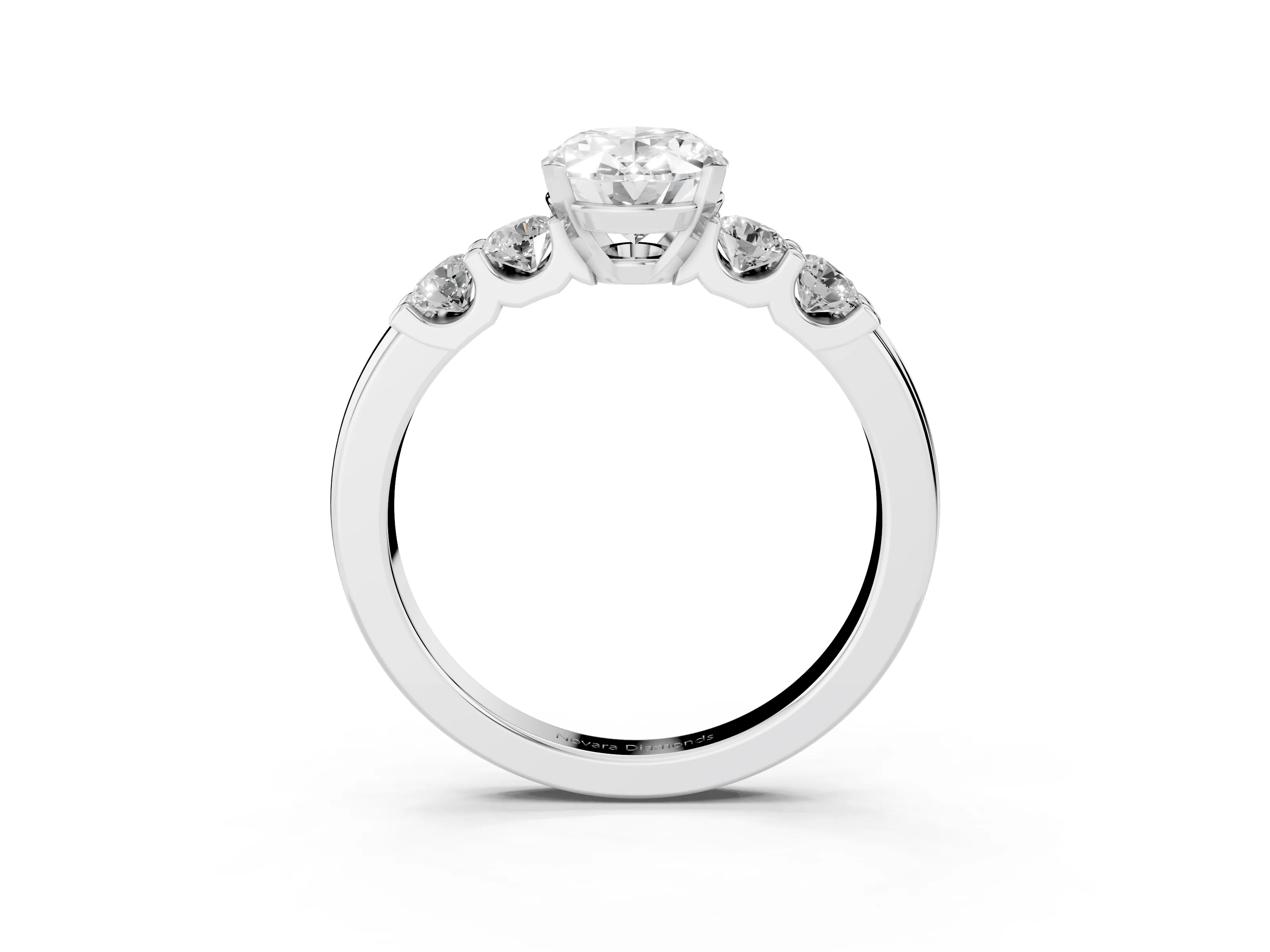 Oval Cut Diamond Five-Stone Prong Set Engagement Ring Set in Platinum with Channel Band