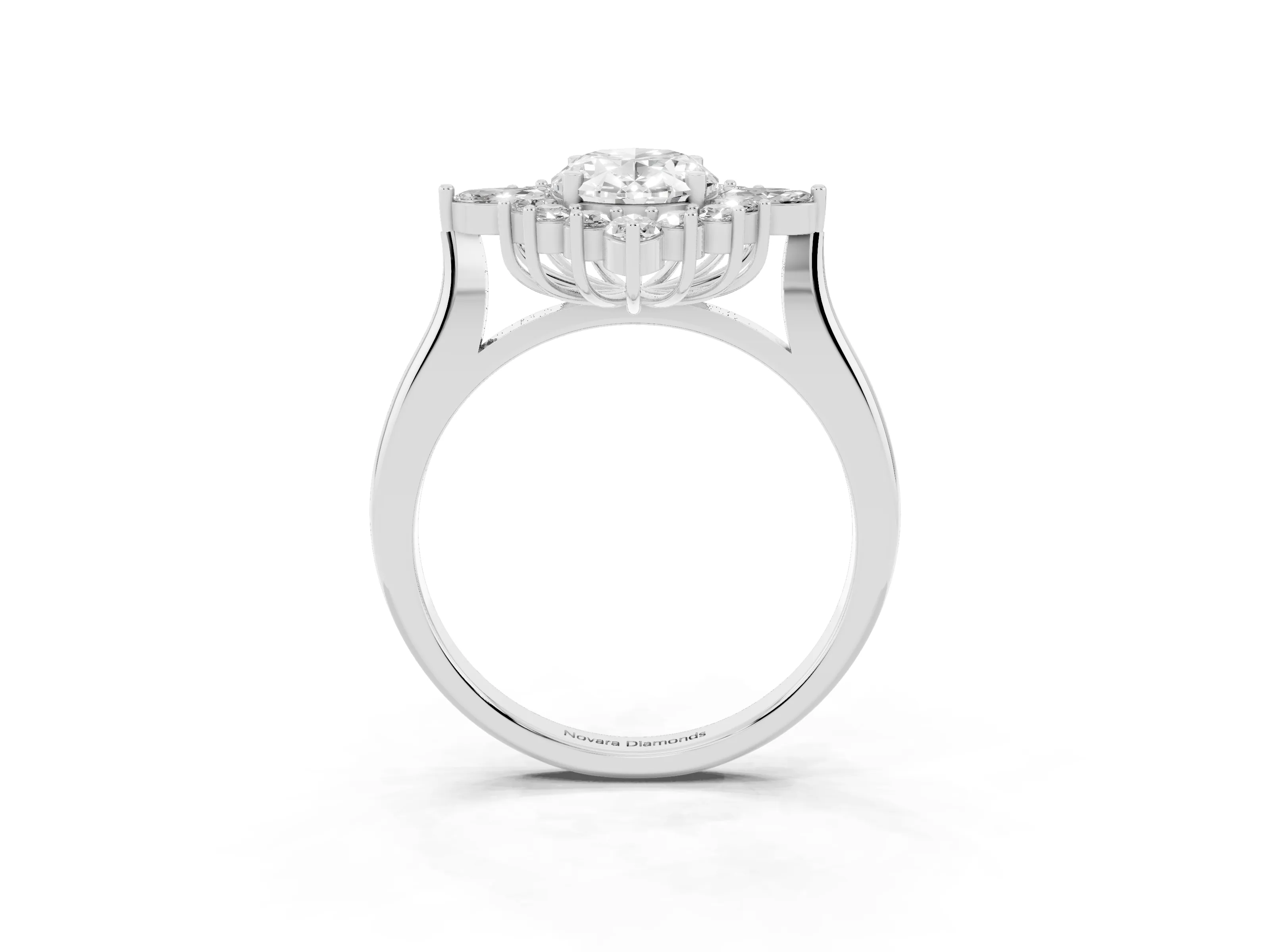 Oval Cut Diamond Cluster Halo Ring Set in Platinum with Marquise and Round Accents