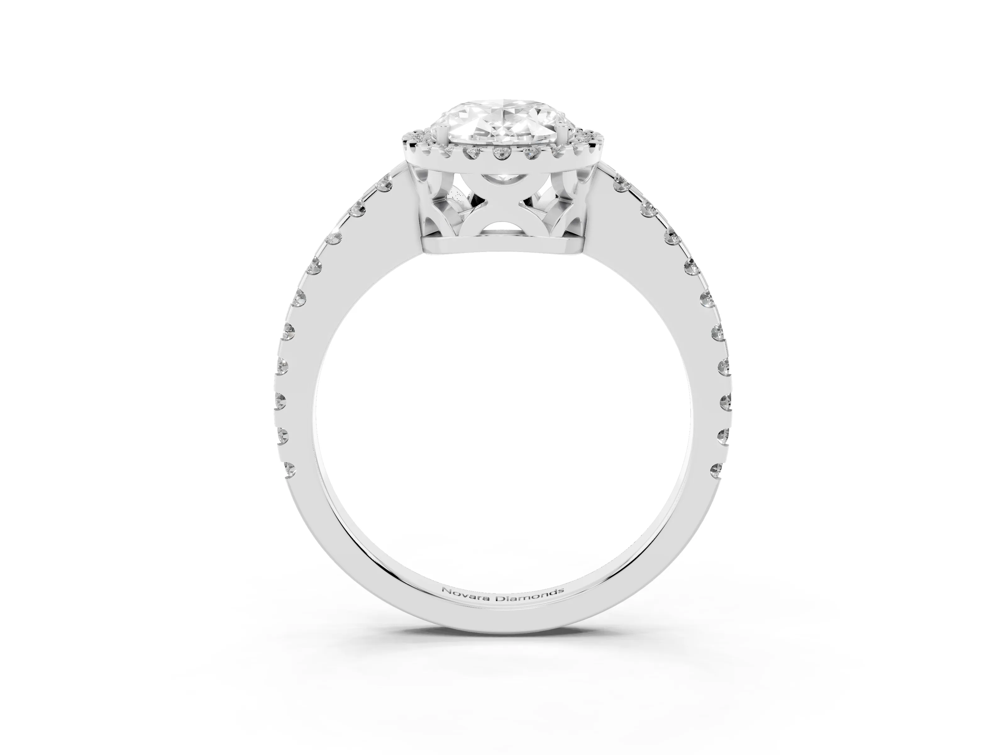 Oval Cut Diamond Halo Ring Set in Platinum with Pavé Shoulders and Halo-Framed Center