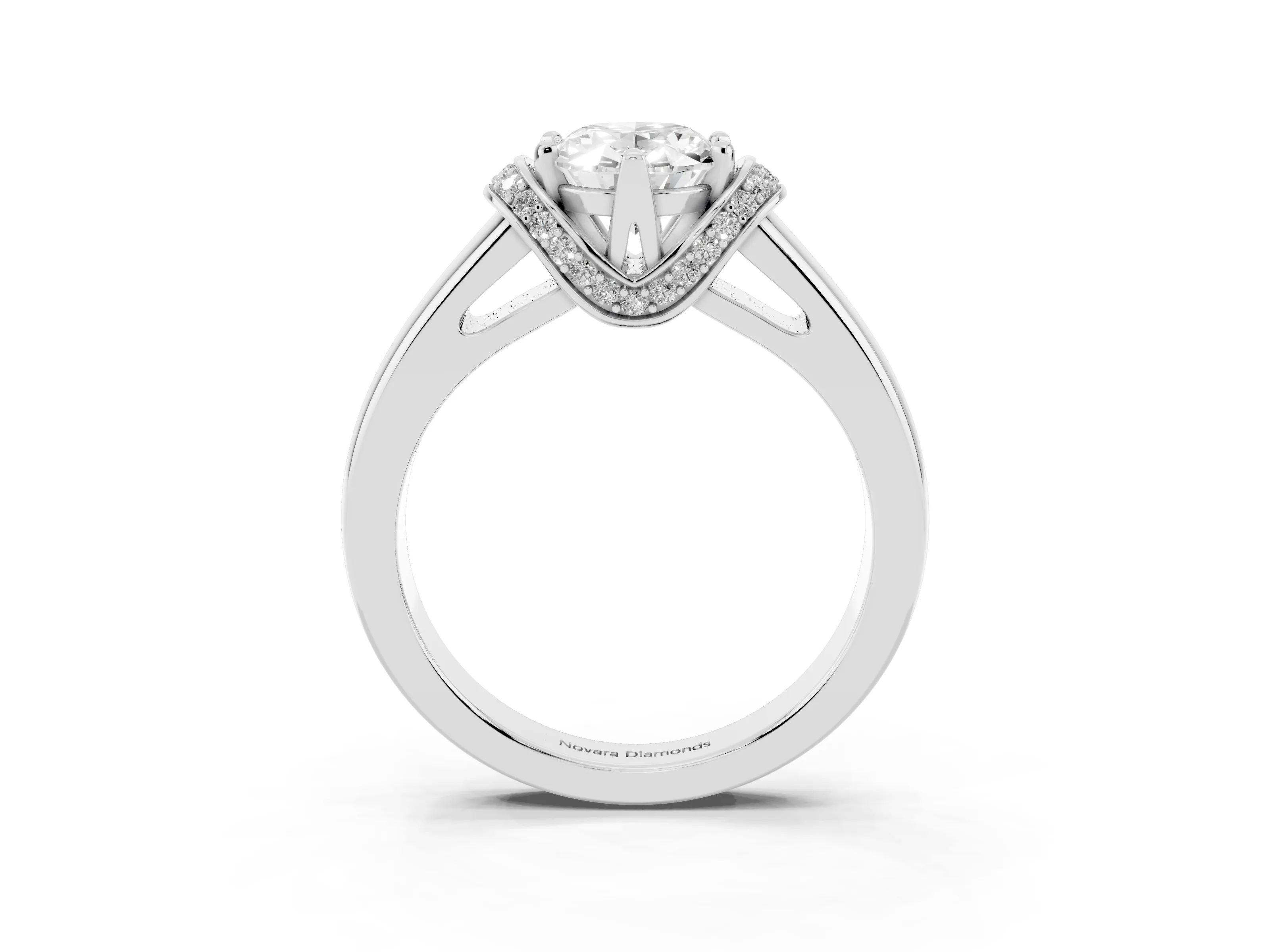 Oval Cut Diamond Pavé Band Solitaire Ring Set in Platinum with Prong Setting