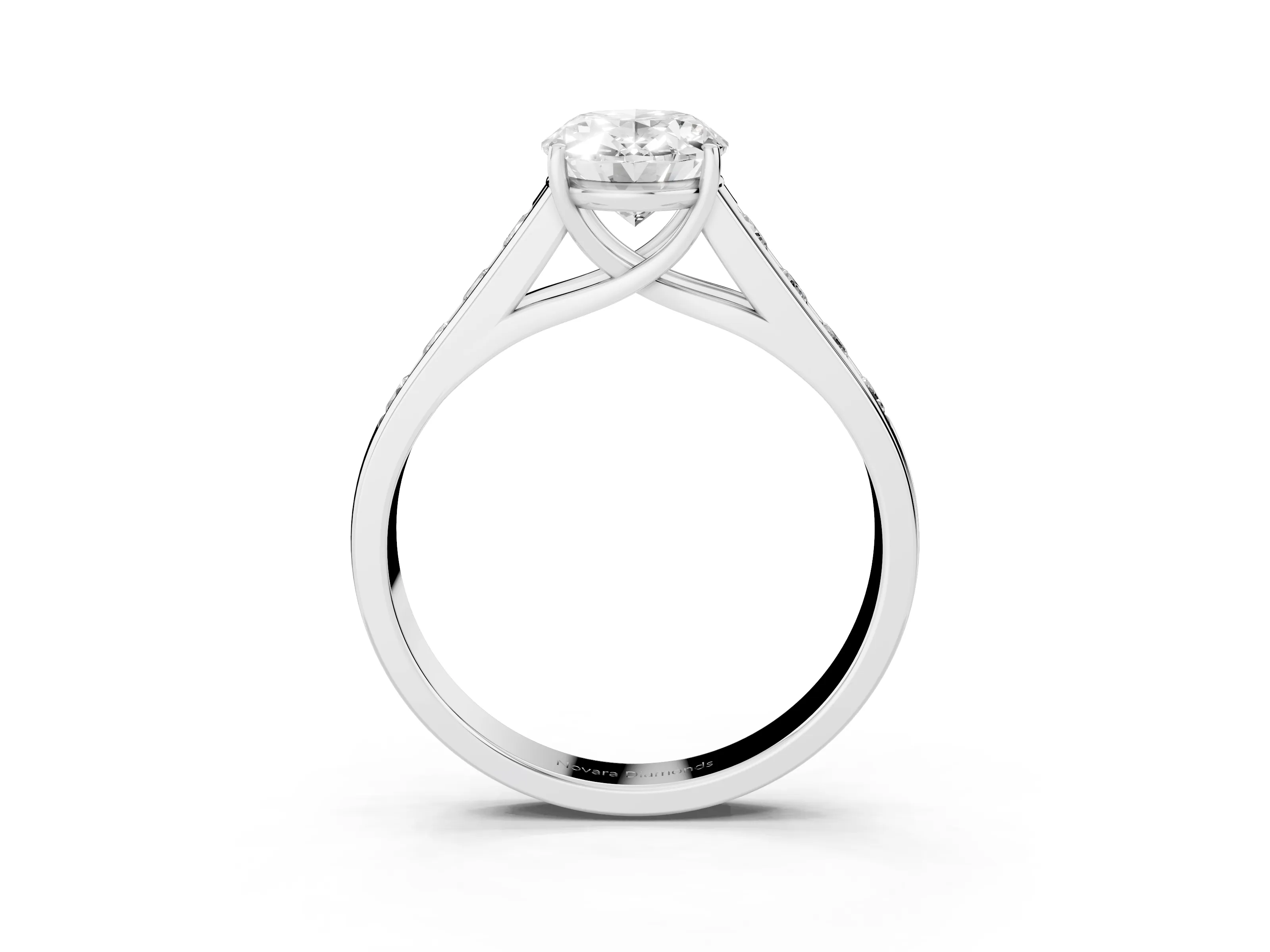 Oval Cut Diamond Solitaire Channel-Set Engagement Ring Set in Silver with Prong Setting
