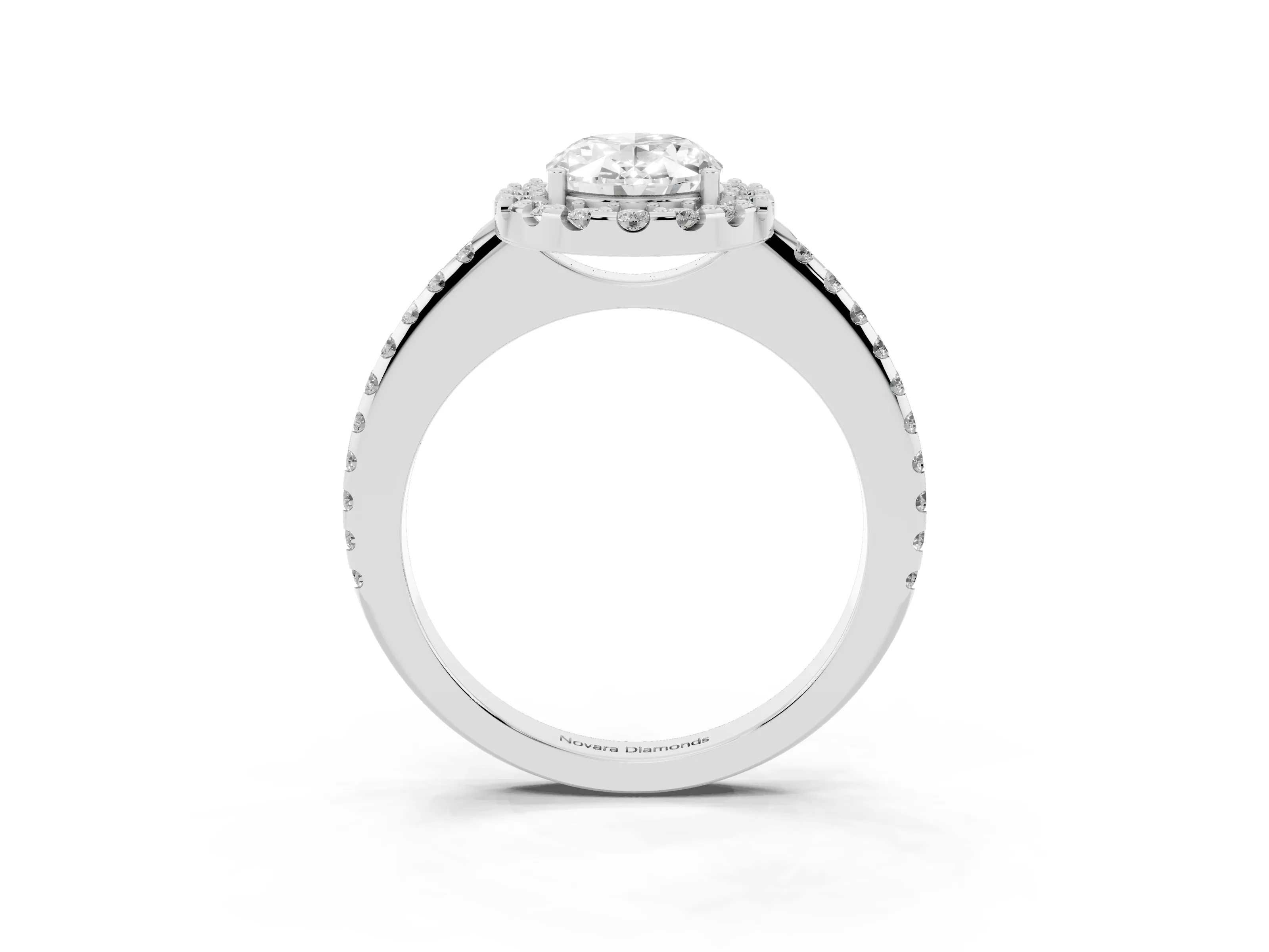 Oval Cut Diamond Pavé Halo Ring Set in White gold with Prong Setting