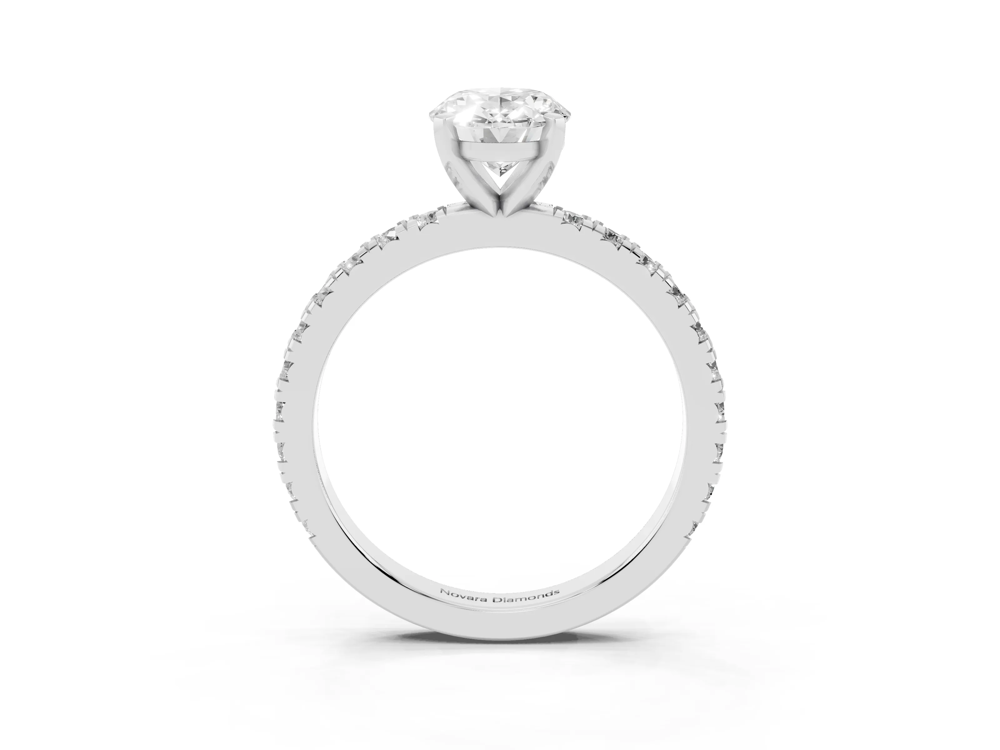 Oval Cut Diamond Pavé Band Solitaire Set in Platinum with Prong Setting