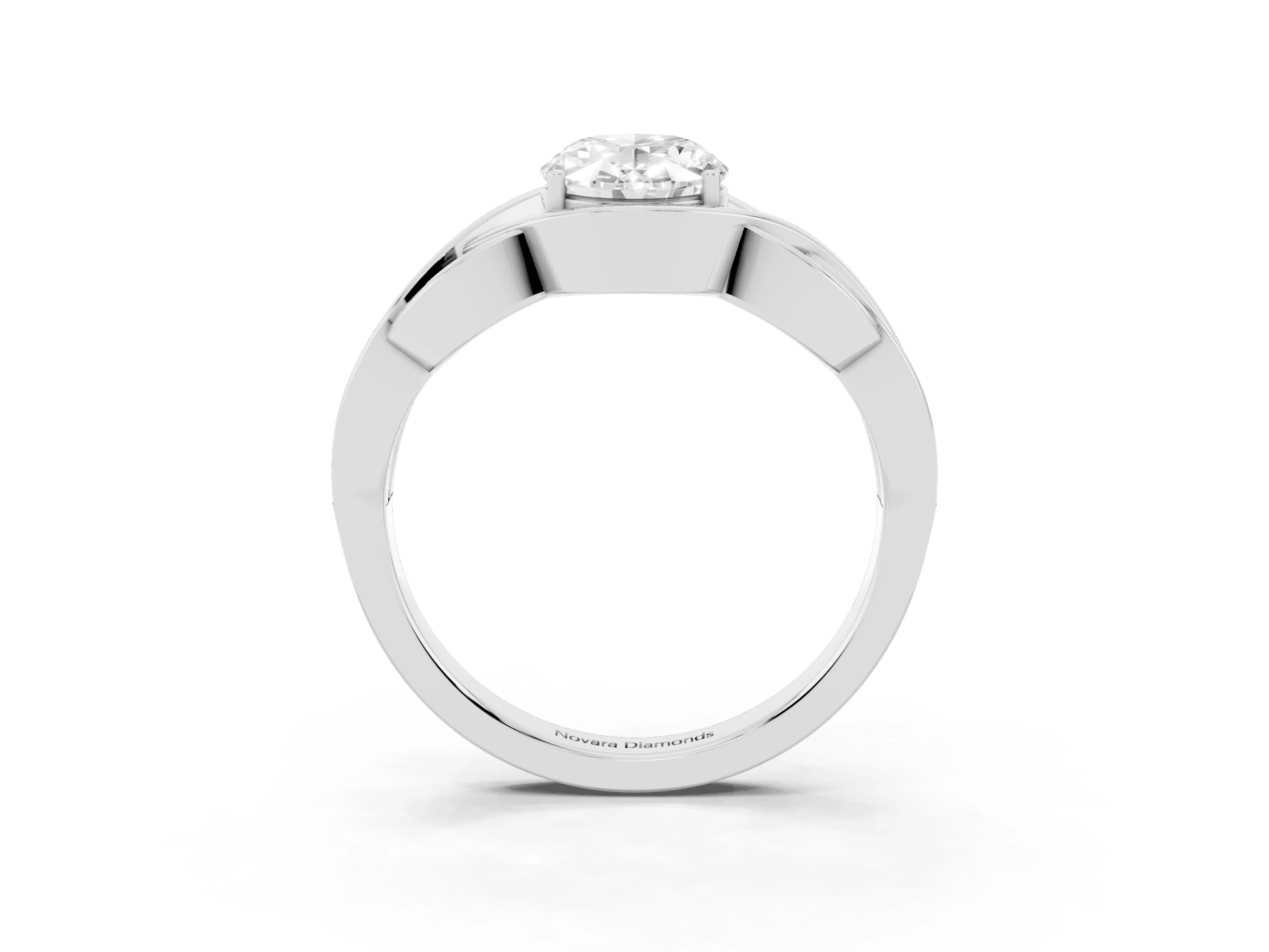 Oval Cut Diamond Solitaire Ring Set in Silver with Intertwined Band