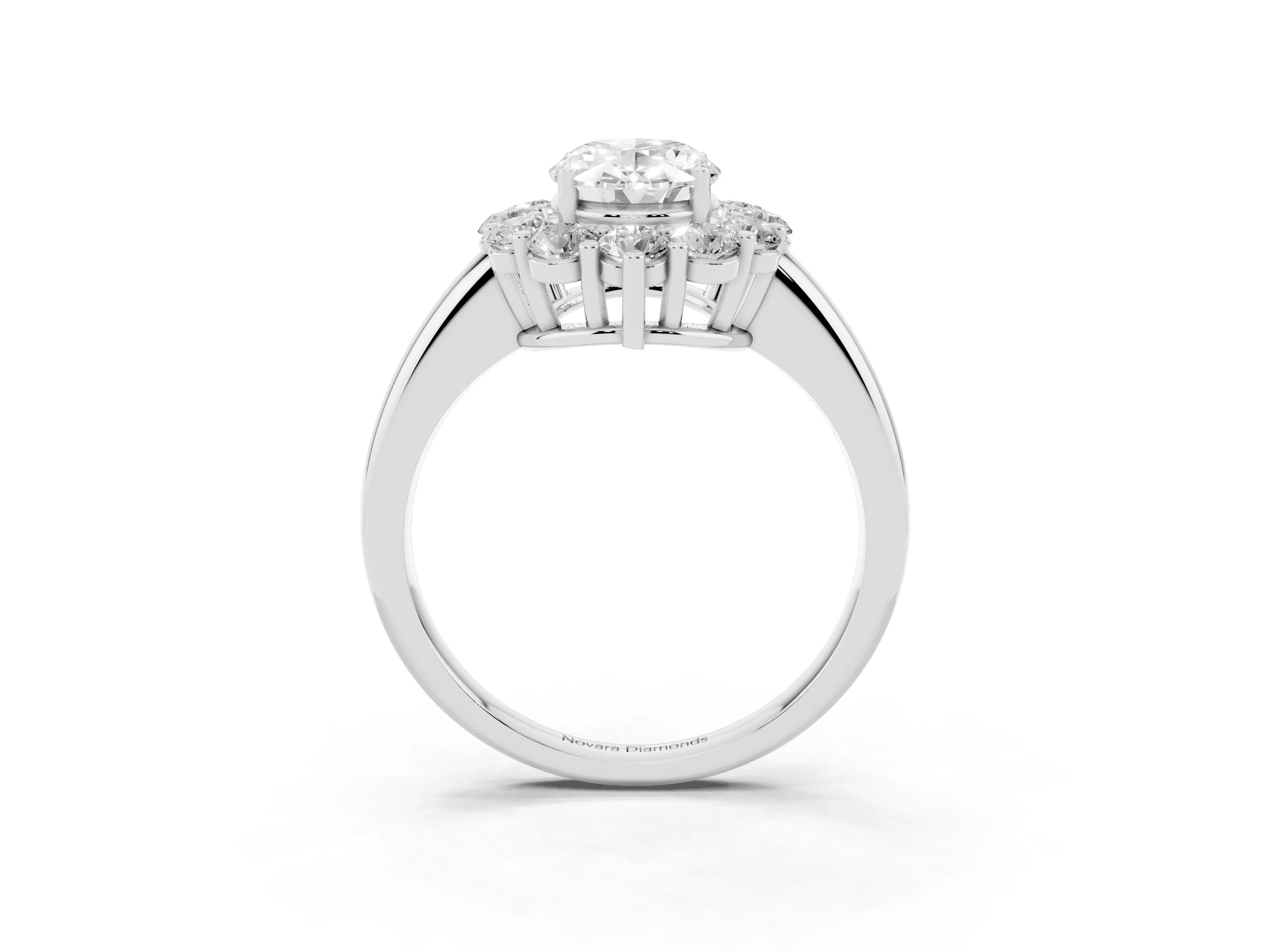 Oval Cut Diamond Halo Cluster Engagement Ring Set in Silver with Polished Band and Prong Setting
