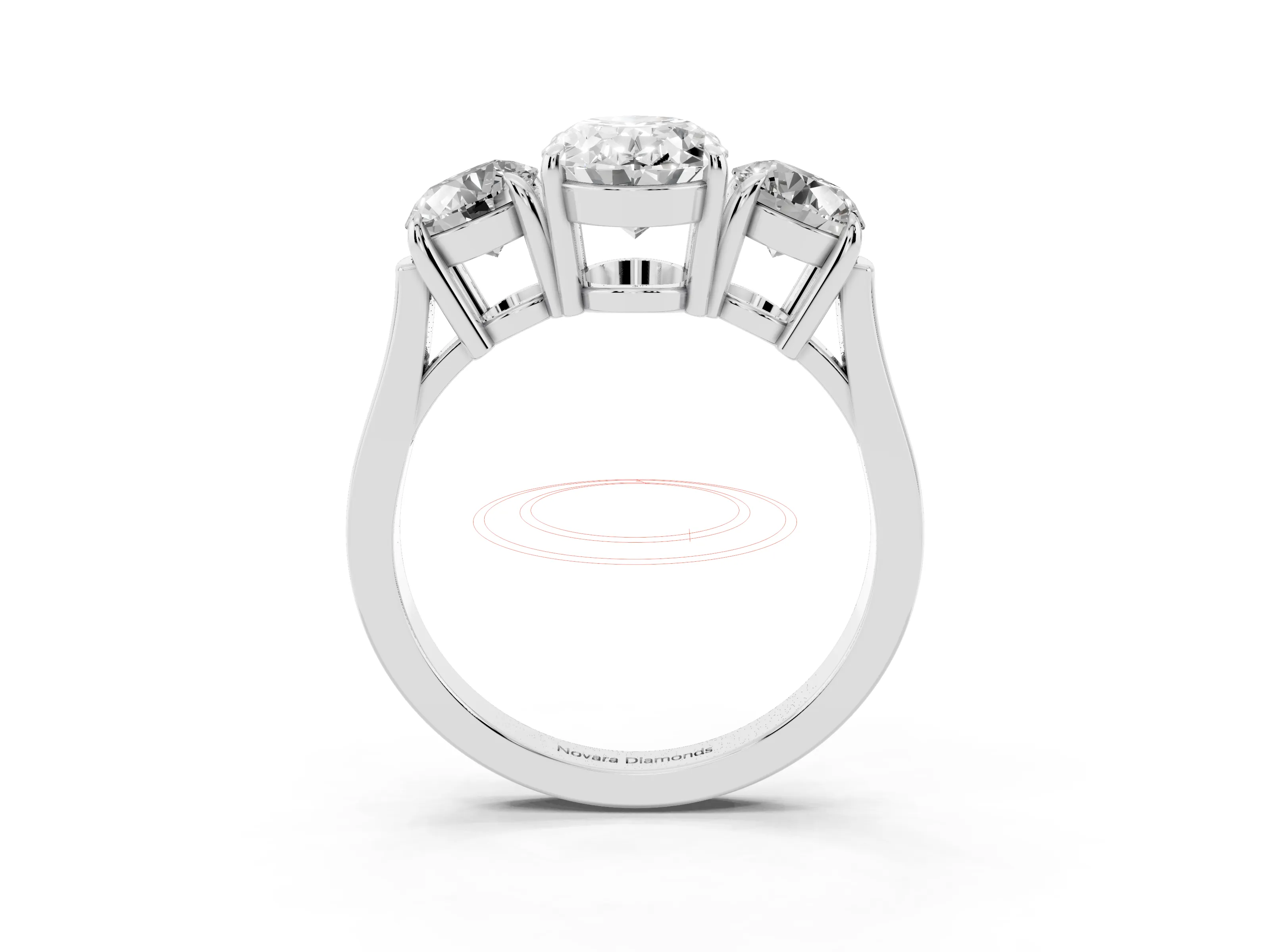 Oval Cut Diamond Three-Stone Ring Set in Silver with Round Accent Stones and Plain Band