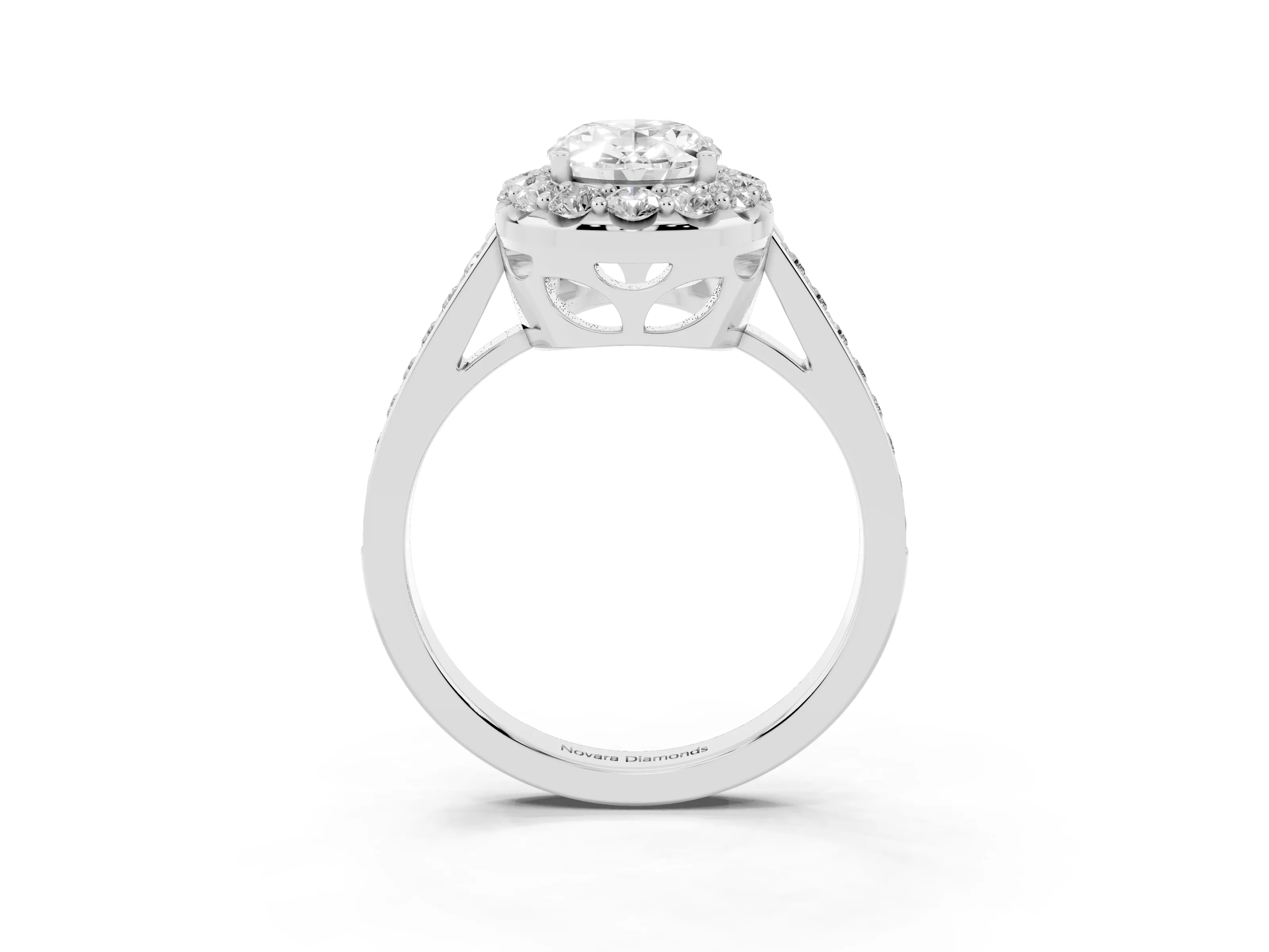Oval Cut Diamond Floral Halo Ring Set in Platinum with Pavé Band and Prong Setting