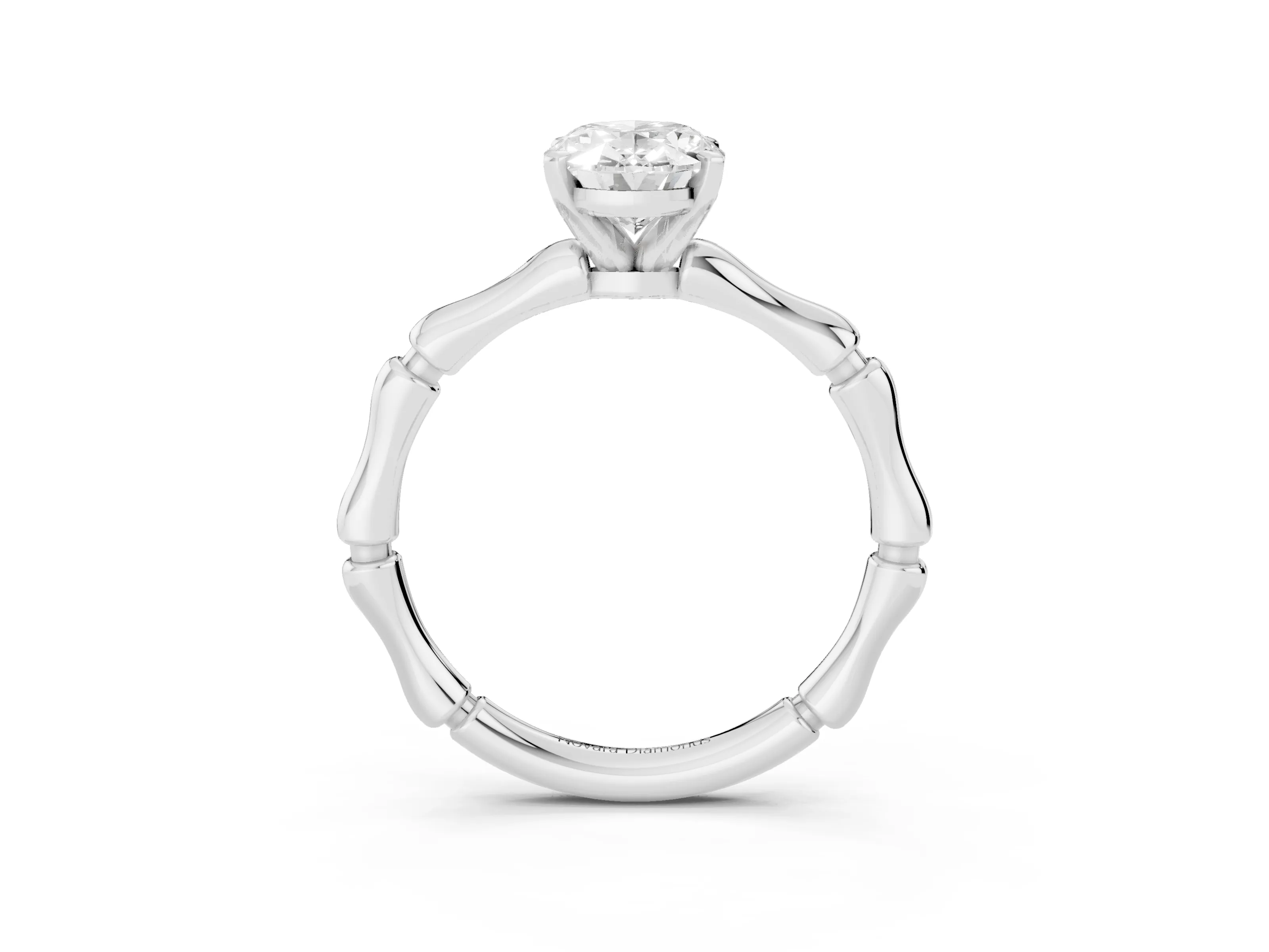 Oval Cut Diamond Solitaire Ring Set in Silver with Bamboo Band and Prong Setting