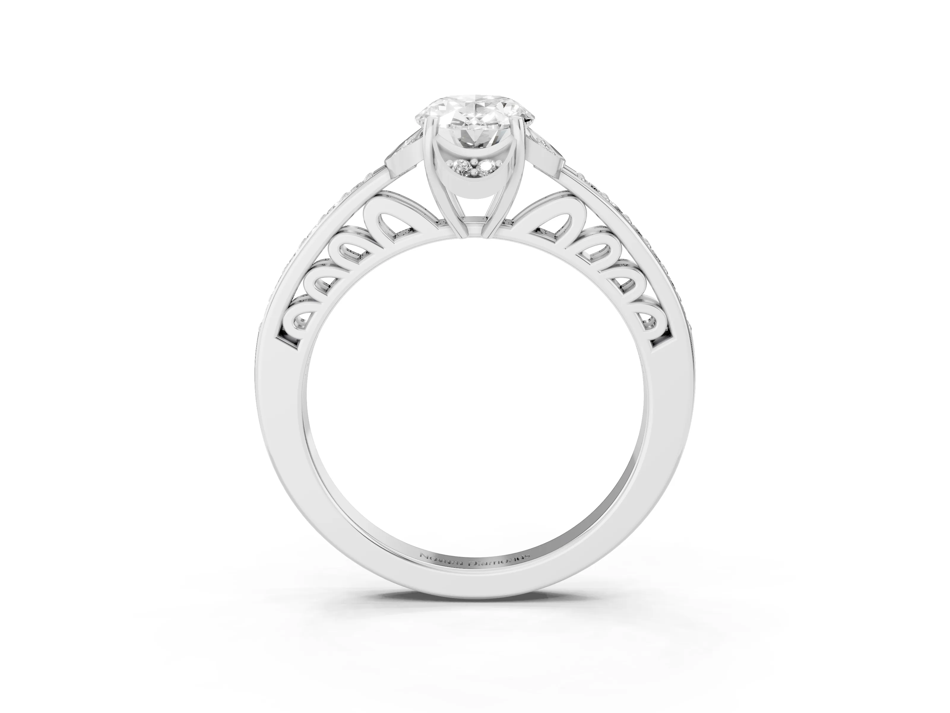Oval Cut Diamond Halo Ring Set in Platinum with Channel Set Band and Prong Setting