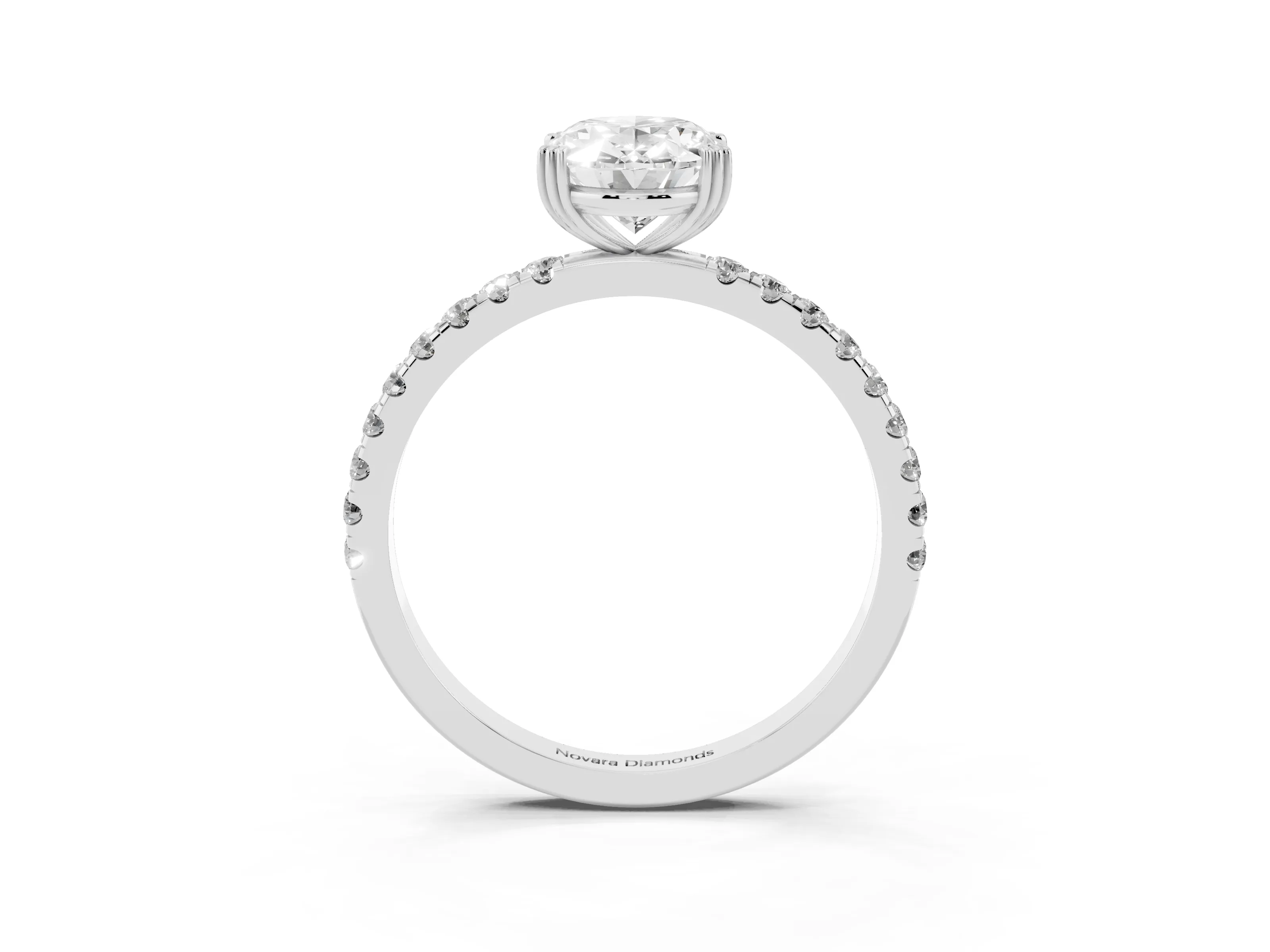 Oval Cut Diamond Brilliant Solitaire Set in Silver with Pavé Band and Claw Prong Setting