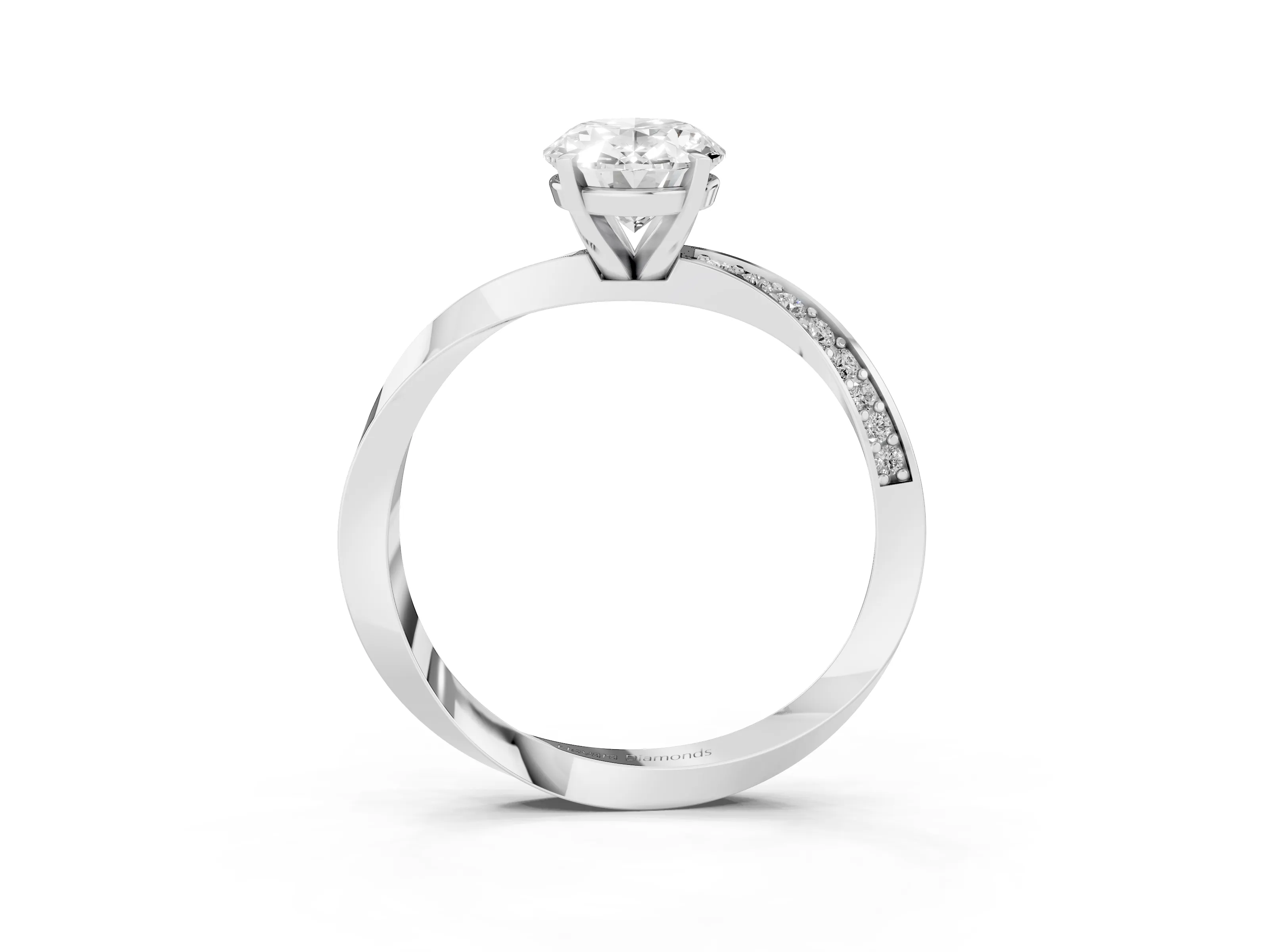 Oval Cut Diamond Engagement Ring Set in Platinum with Side Stone Accents and Prong Setting