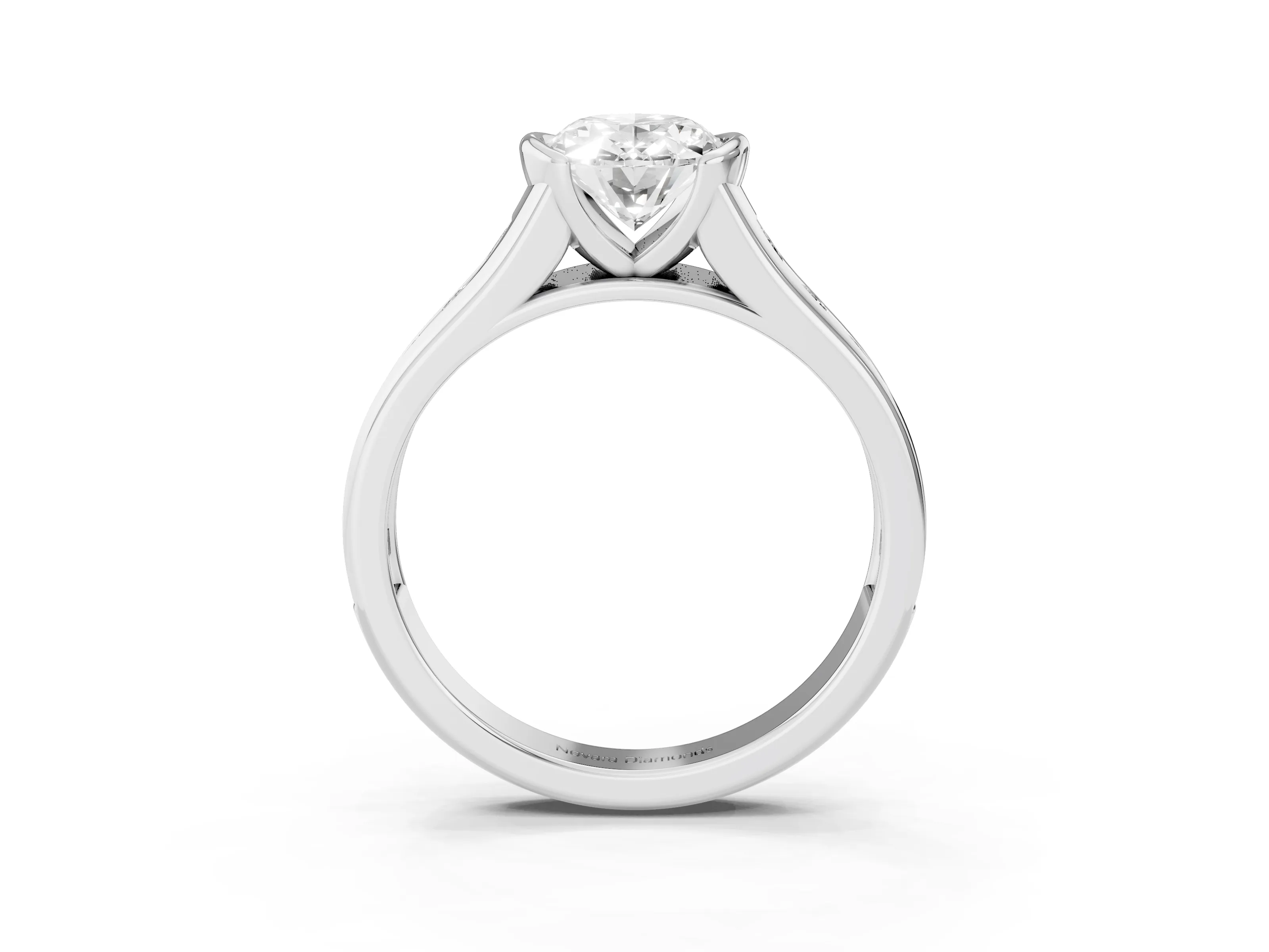 Oval Cut Diamond Bezel-Set Solitaire Ring Set in Platinum with Channel-Set Band