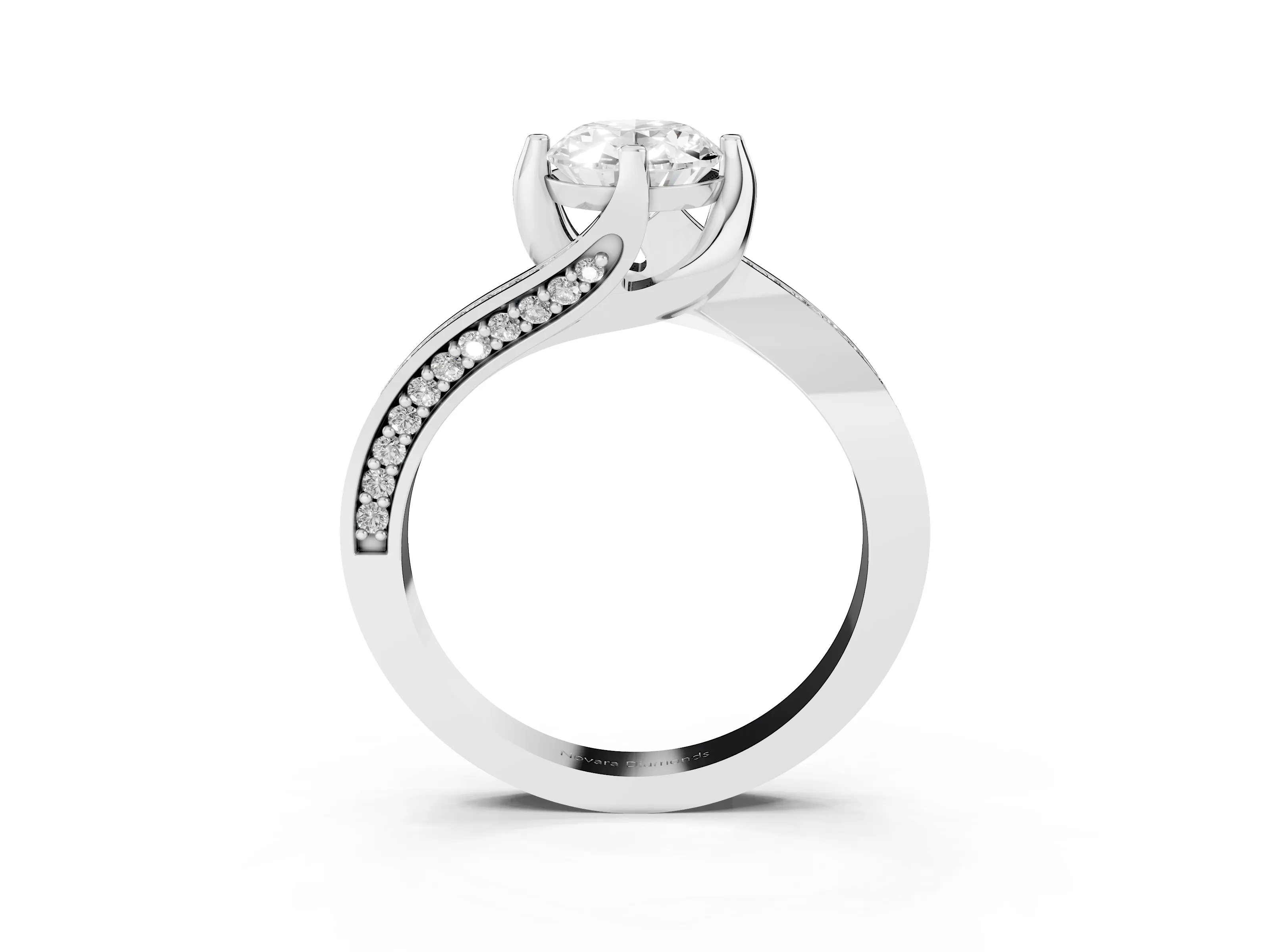 Oval Cut Diamond Solitaire Ring Set in White gold with Intertwined Pavé Twist Band