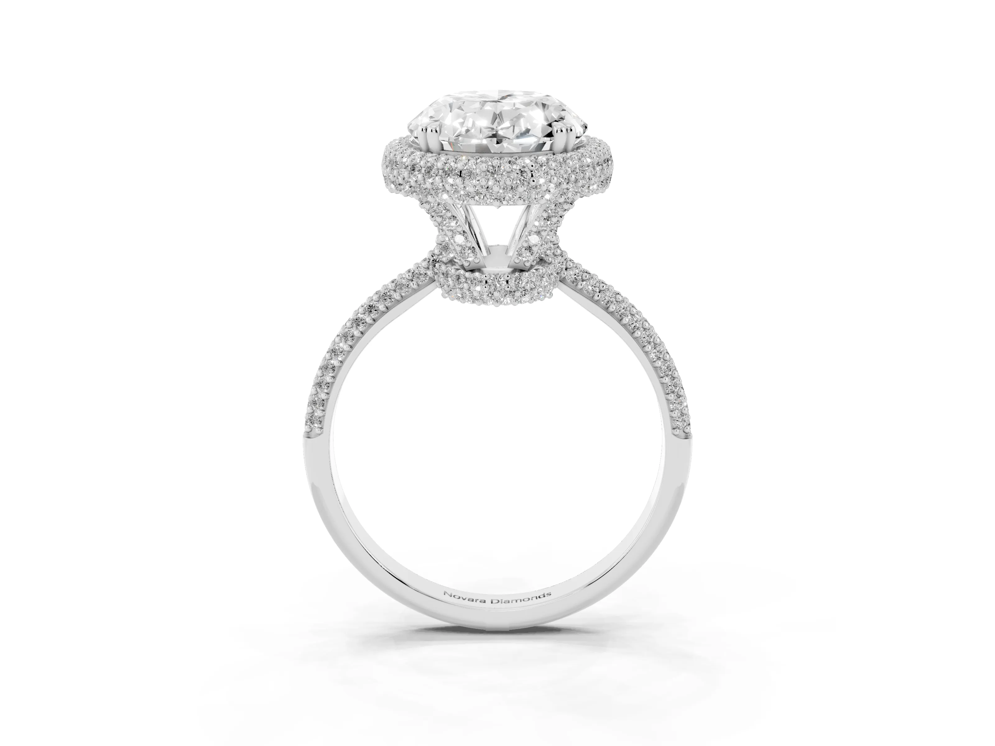 Oval Diamond Halo Ring Set in Platinum with Round Accent Halo and Pavé Band