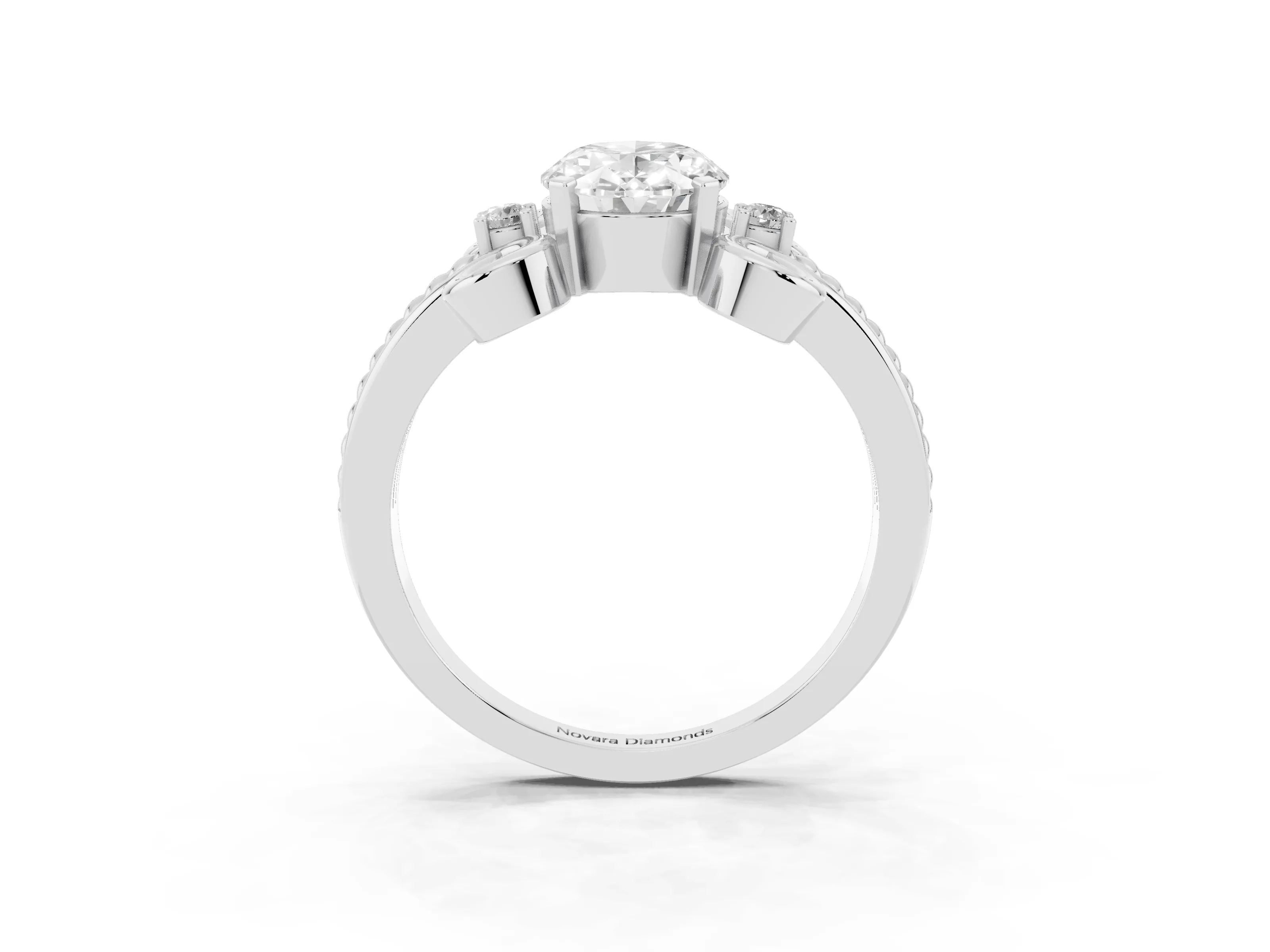Oval Cut Diamond Twisted Band Solitaire Ring Set in Platinum with Scroll Prongs