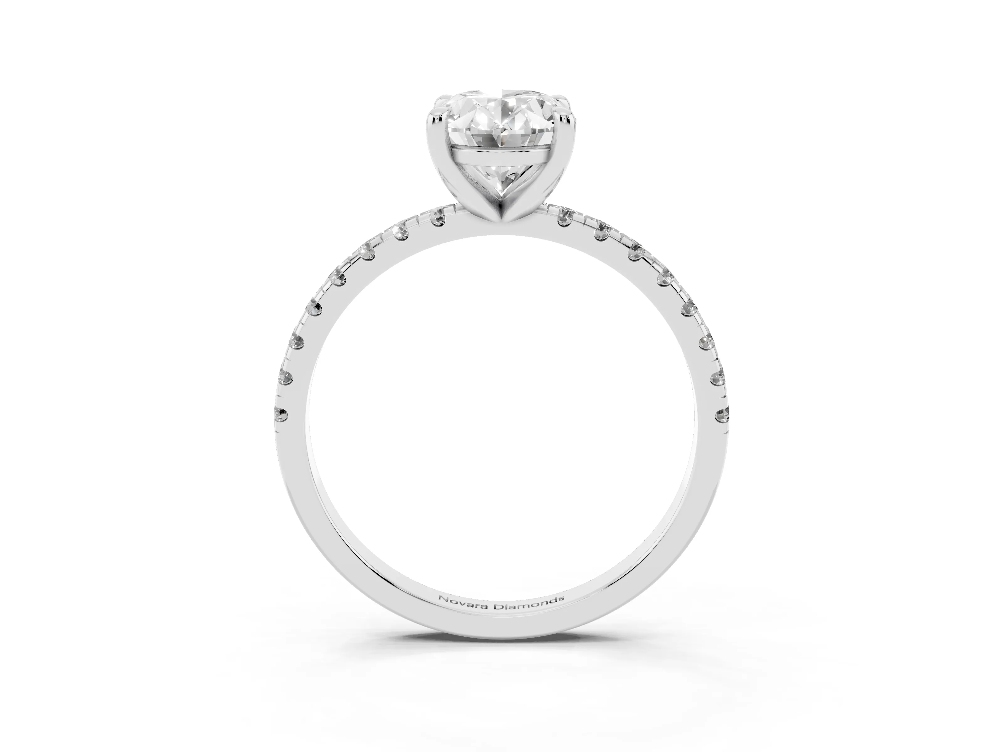 Oval Cut Diamond Brilliant Solitaire Ring Set in White gold with Pavé Band and Prong Setting