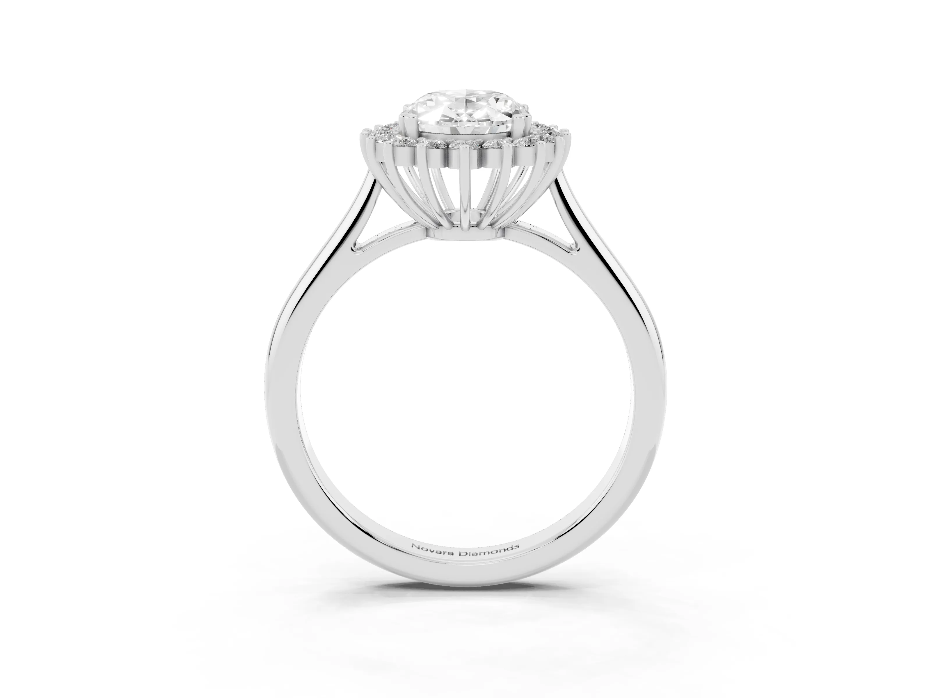 Oval Cut Diamond Halo Ring Set in Silver with Plain Solitaire Band and Prong Setting