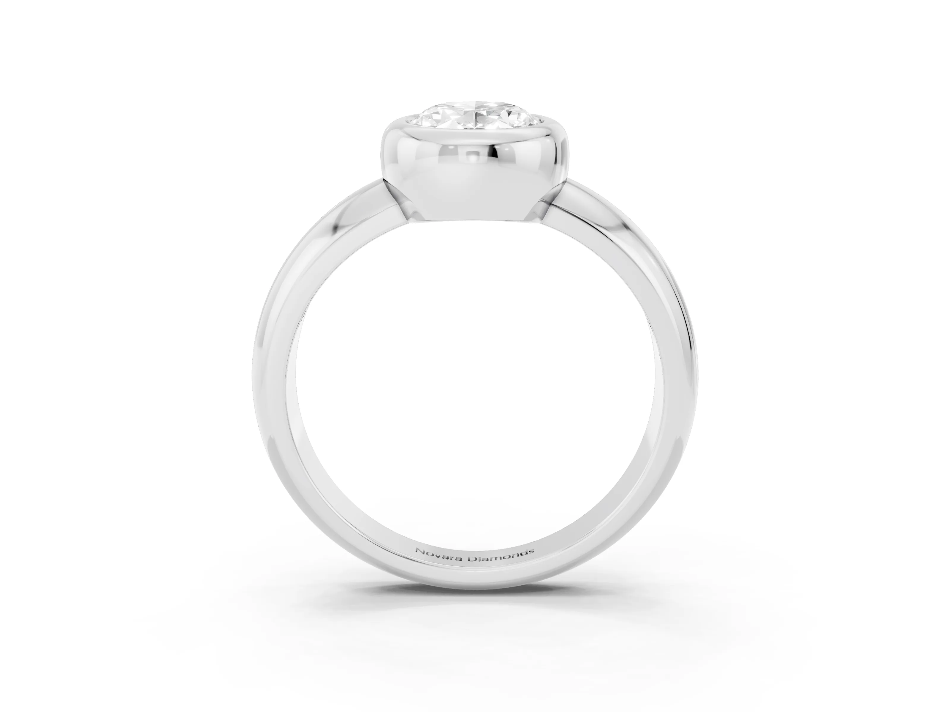 Bezel Set Oval Cut Diamond Solitaire Ring Set in Platinum with Wide Band