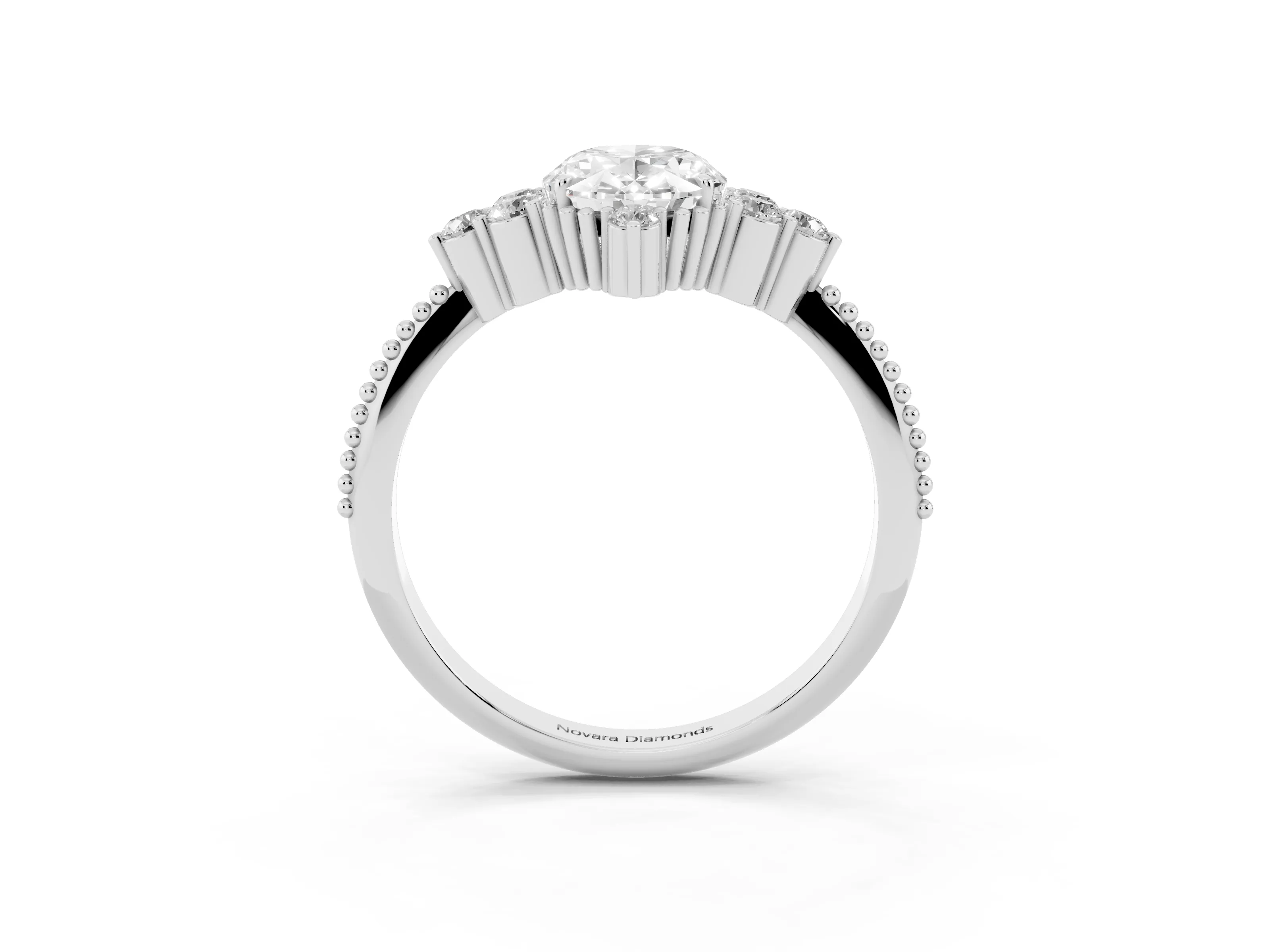 Oval Cut Diamond Cluster Ring Set in Platinum with Beaded Band