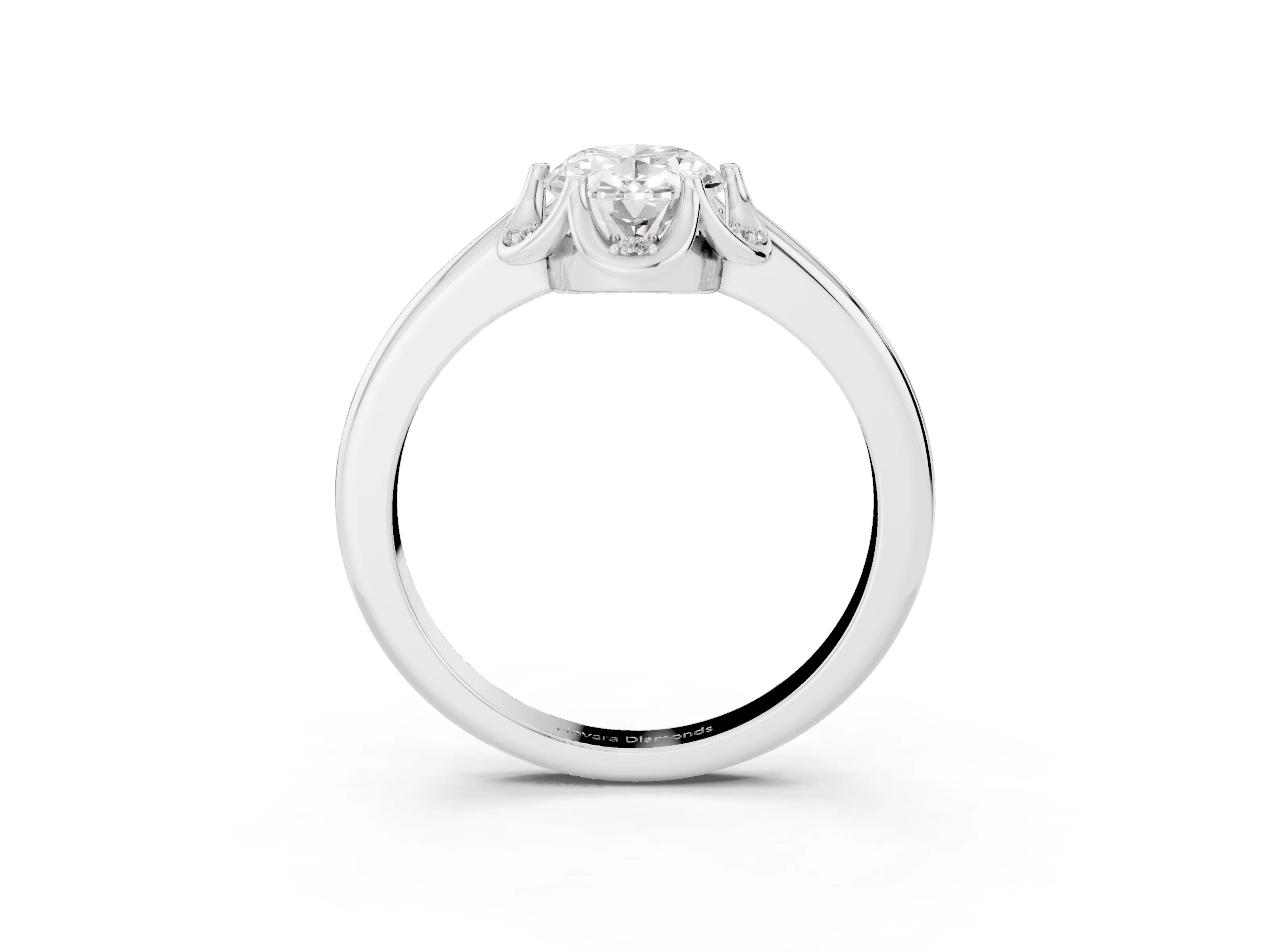 Oval Cut Diamond Round Cluster Halo Ring Set in Silver with Solitaire Band and Prong Setting