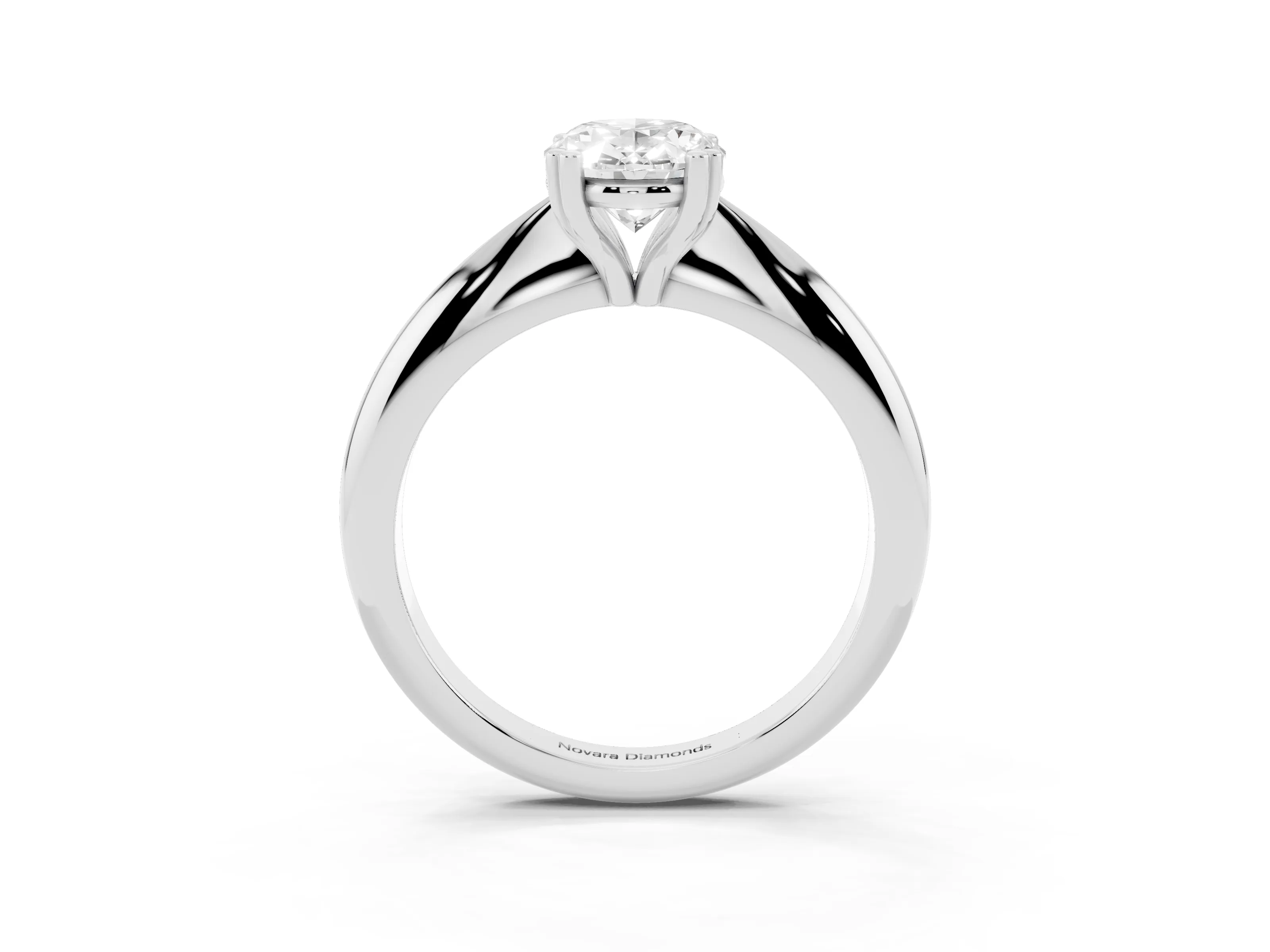 Oval Cut Diamond Solitaire Engagement Ring Set in Platinum with Tapered Band and Prong Setting