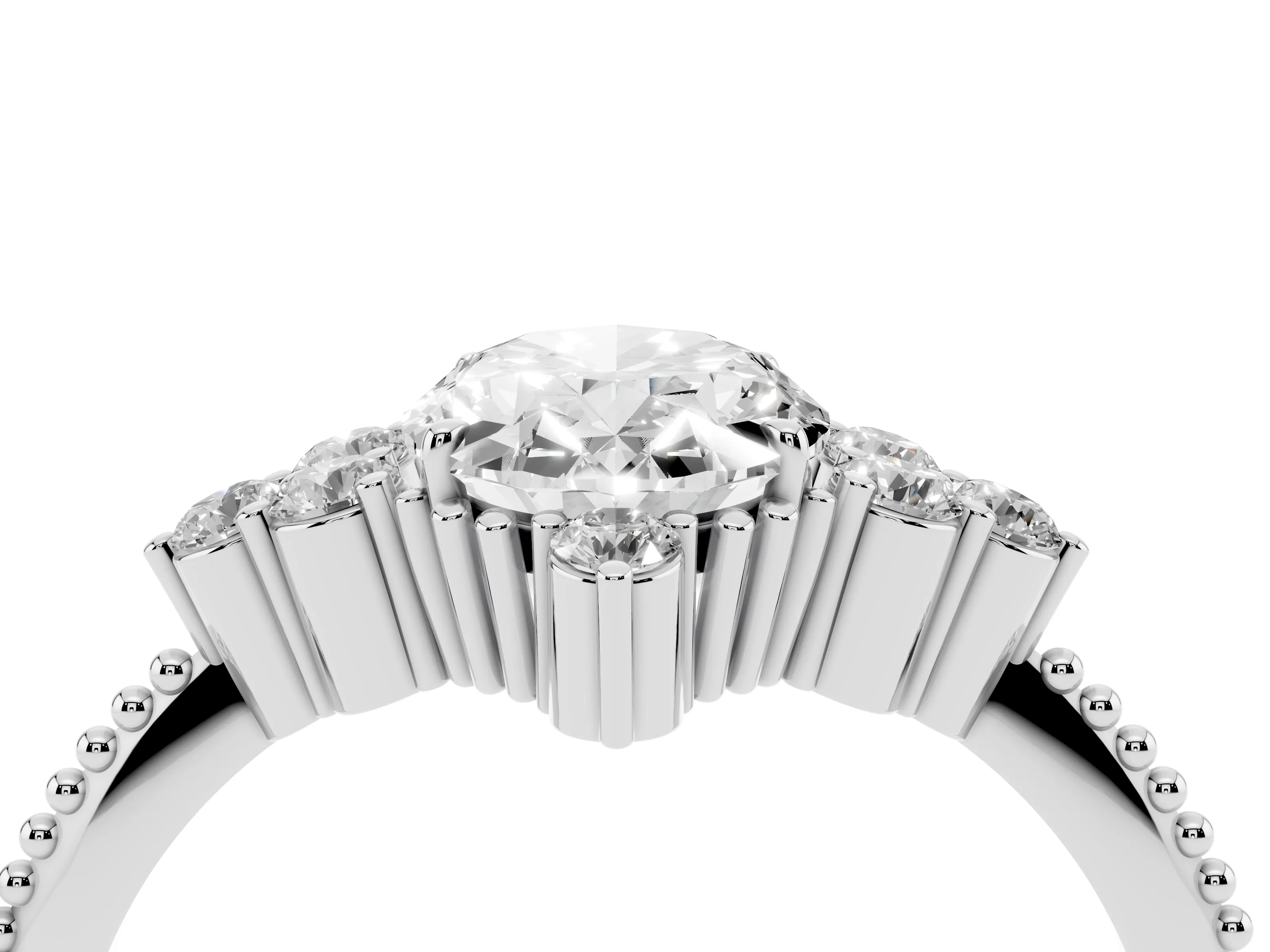 Oval Cut Diamond Cluster Ring Set in Platinum with Beaded Band