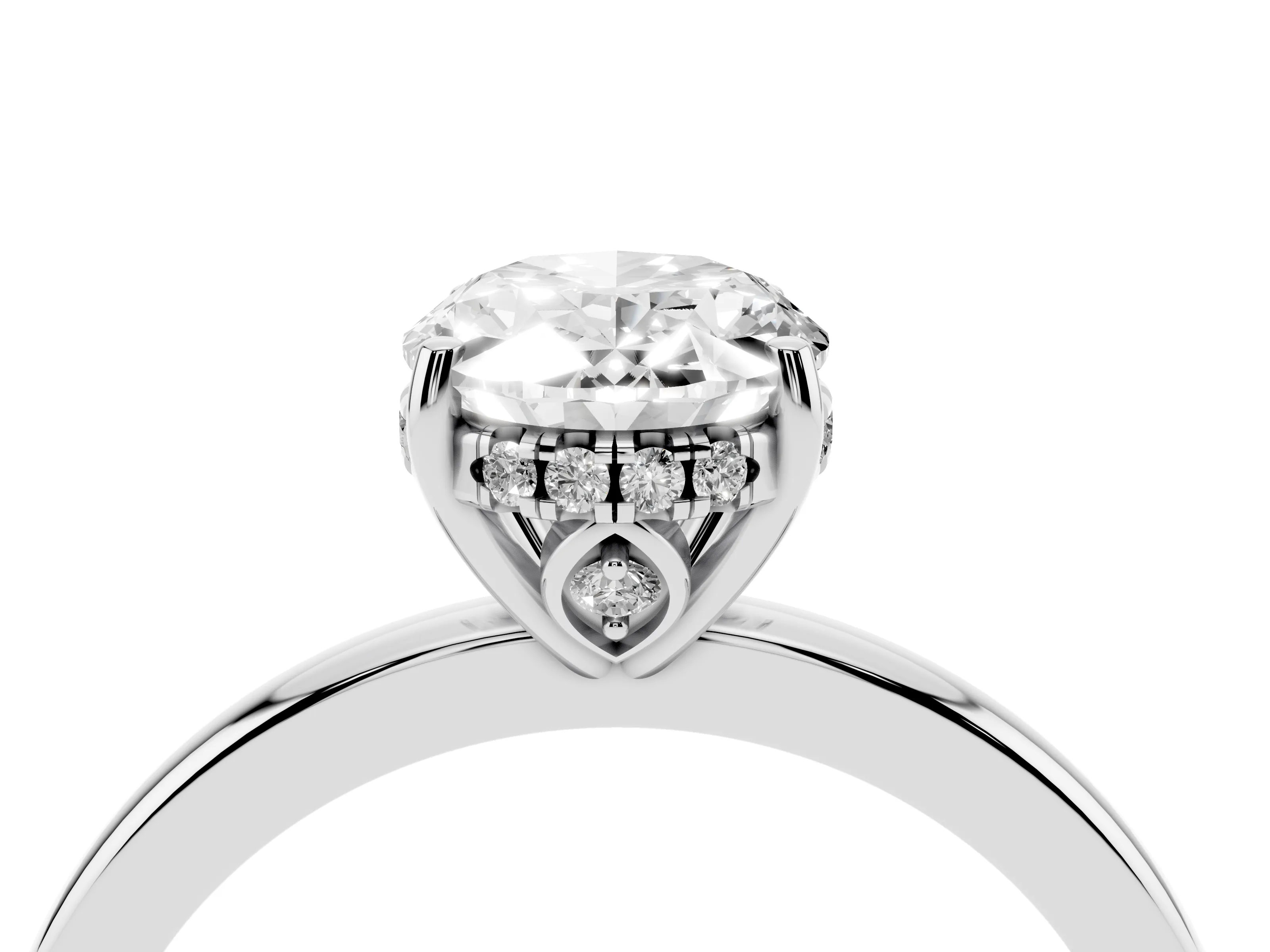 Oval Cut Diamond Solitaire Ring Set in Platinum with Plain Band and Prong Setting