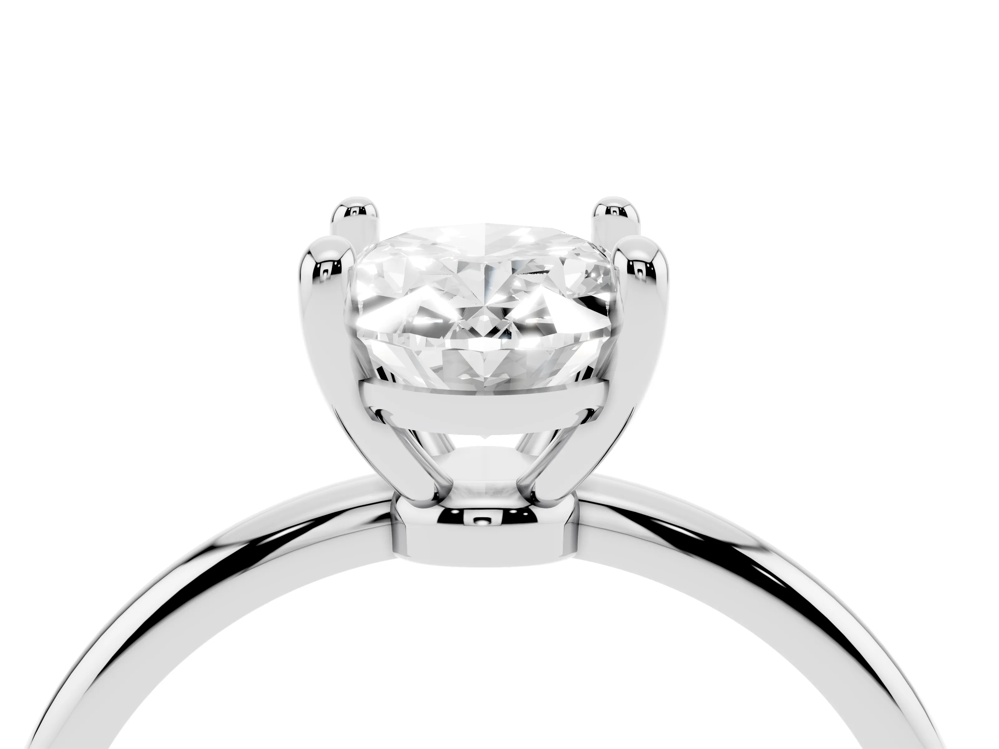 Oval Cut Diamond Solitaire Ring Set in White gold with Secure Prong Setting on a Classic Band