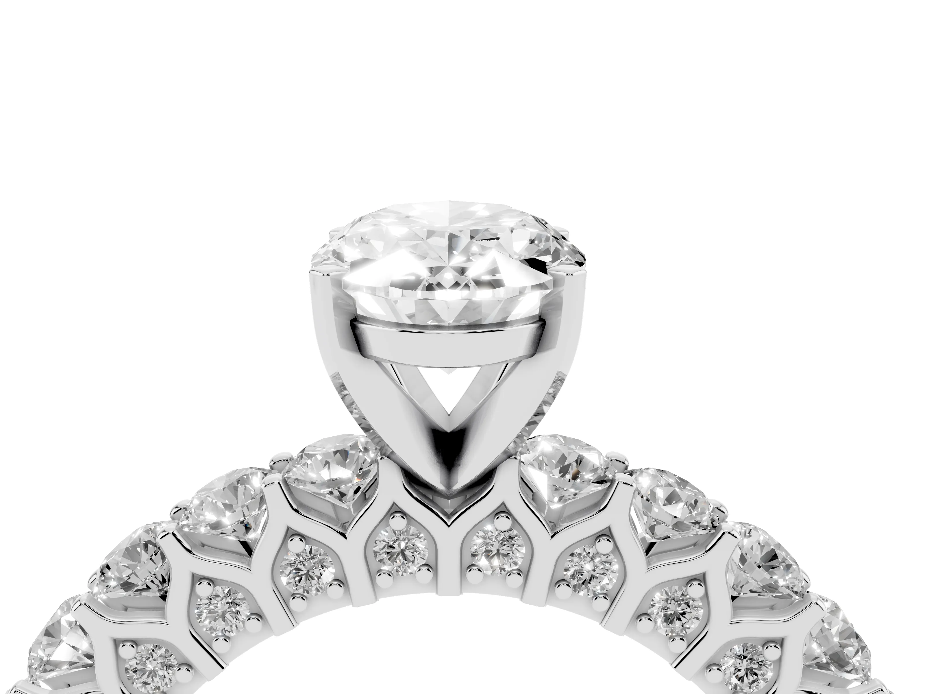 Oval Cut Diamond Solitaire Ring Set in Platinum with Shared Prong Pavé Band
