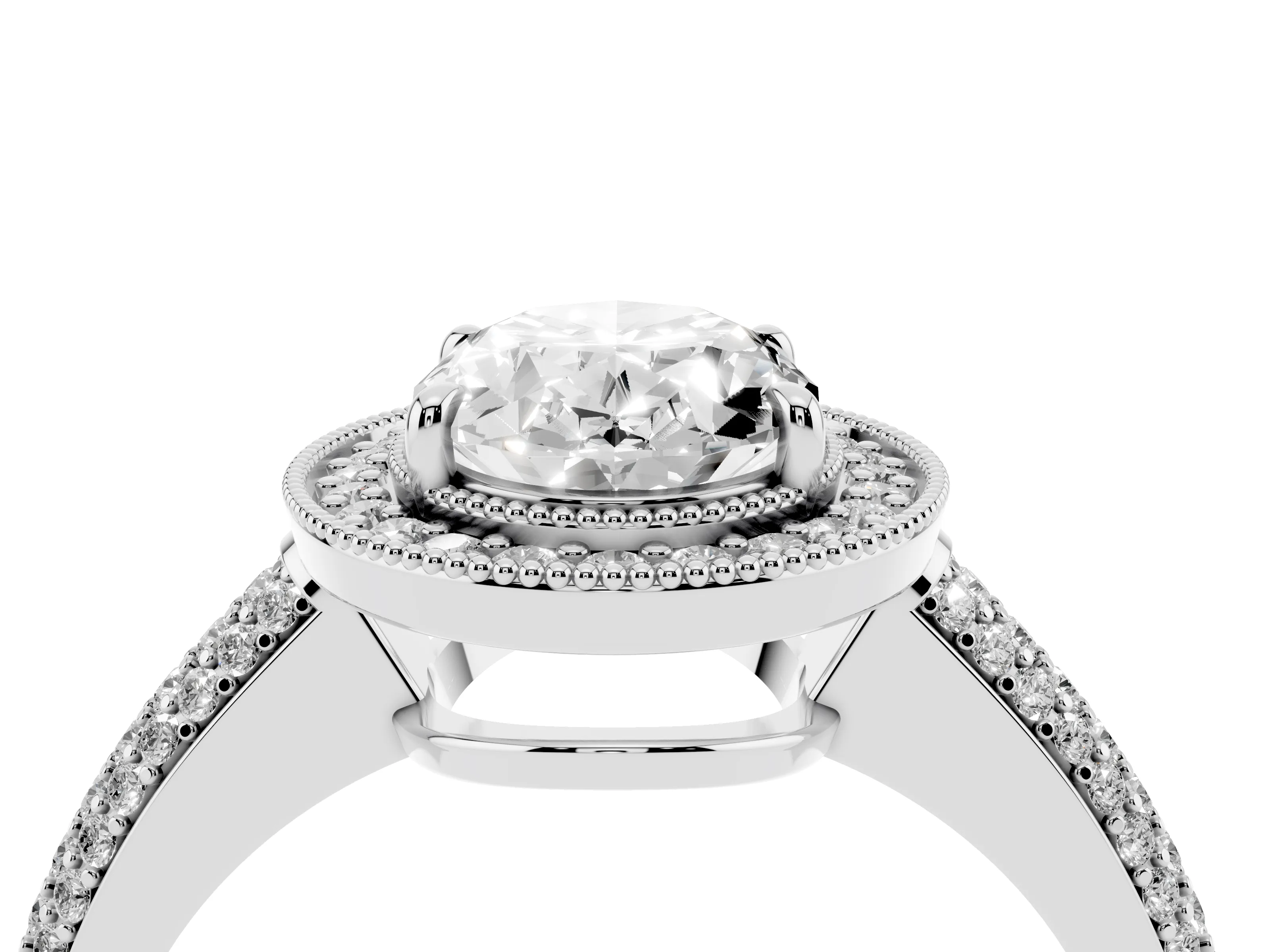 Oval Cut Diamond Halo Pavé Band Set in Silver with Prong Setting