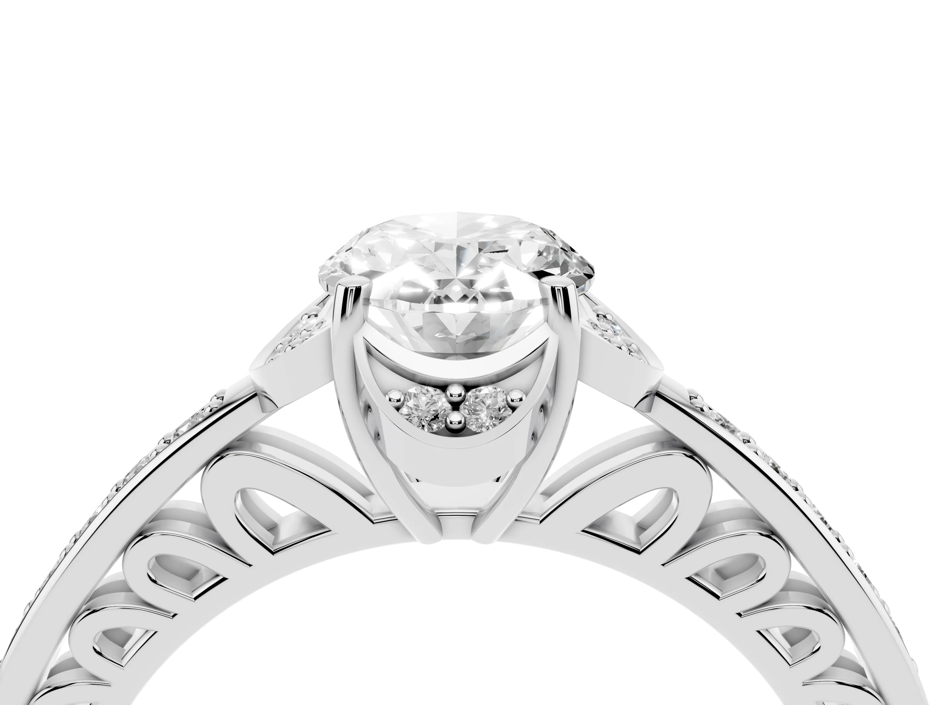 Oval Cut Diamond Halo Ring Set in Platinum with Channel Set Band and Prong Setting