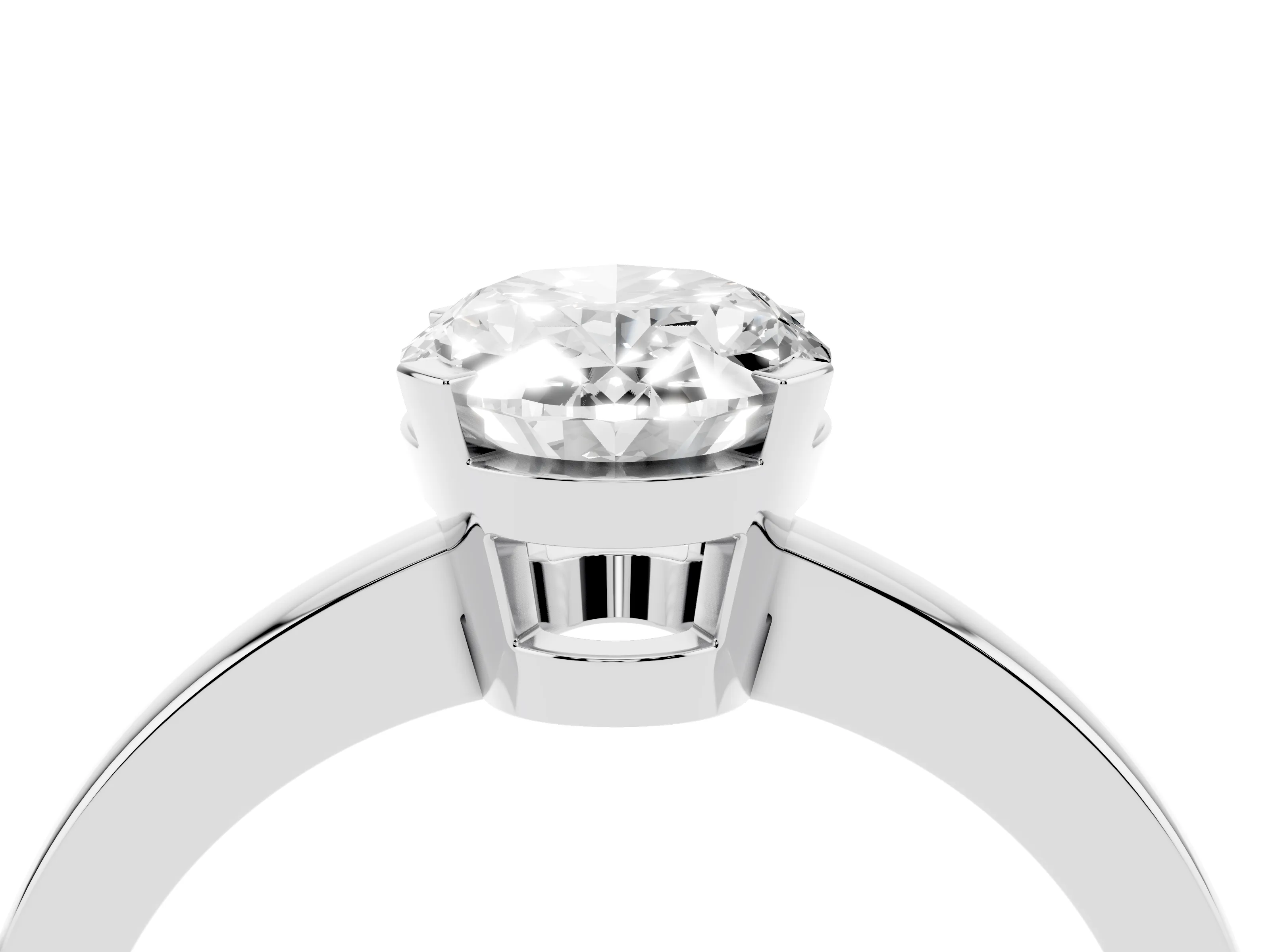 Oval Cut Diamond Solitaire Ring Set in Platinum with Prong Head and Smooth Polished Band