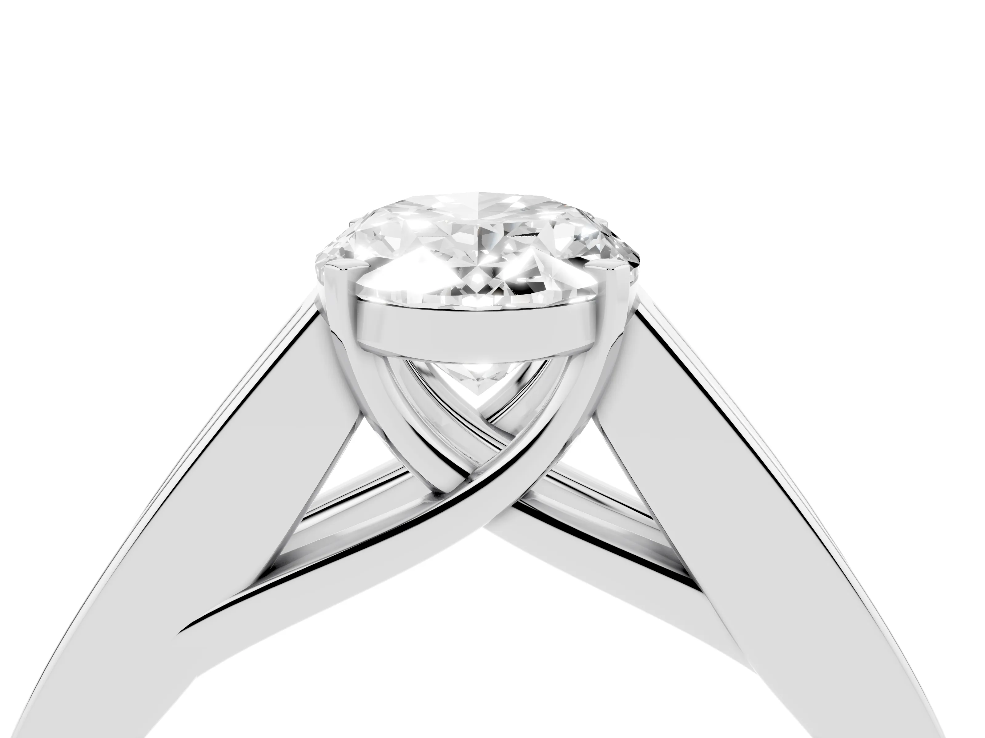 Oval Cut Diamond Solitaire Ring Set in Platinum with Channel-Set Accent Stones and Prong Setting